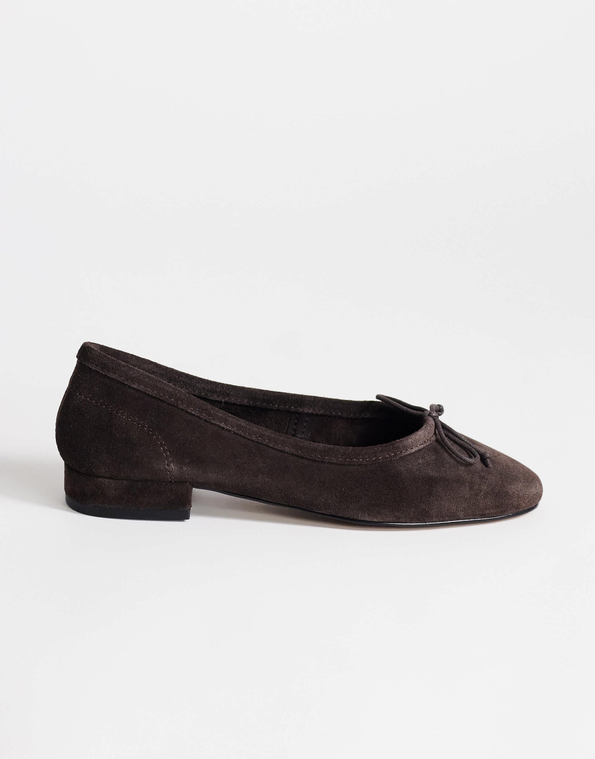Topshop Dottie real suede block heel ballet shoe in chocolate