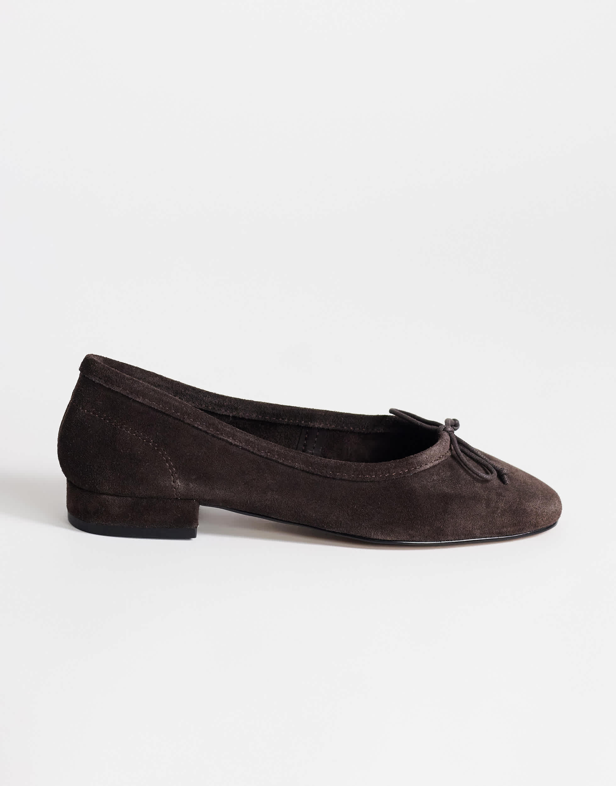Topshop Dottie real suede block heel ballet shoe in chocolate