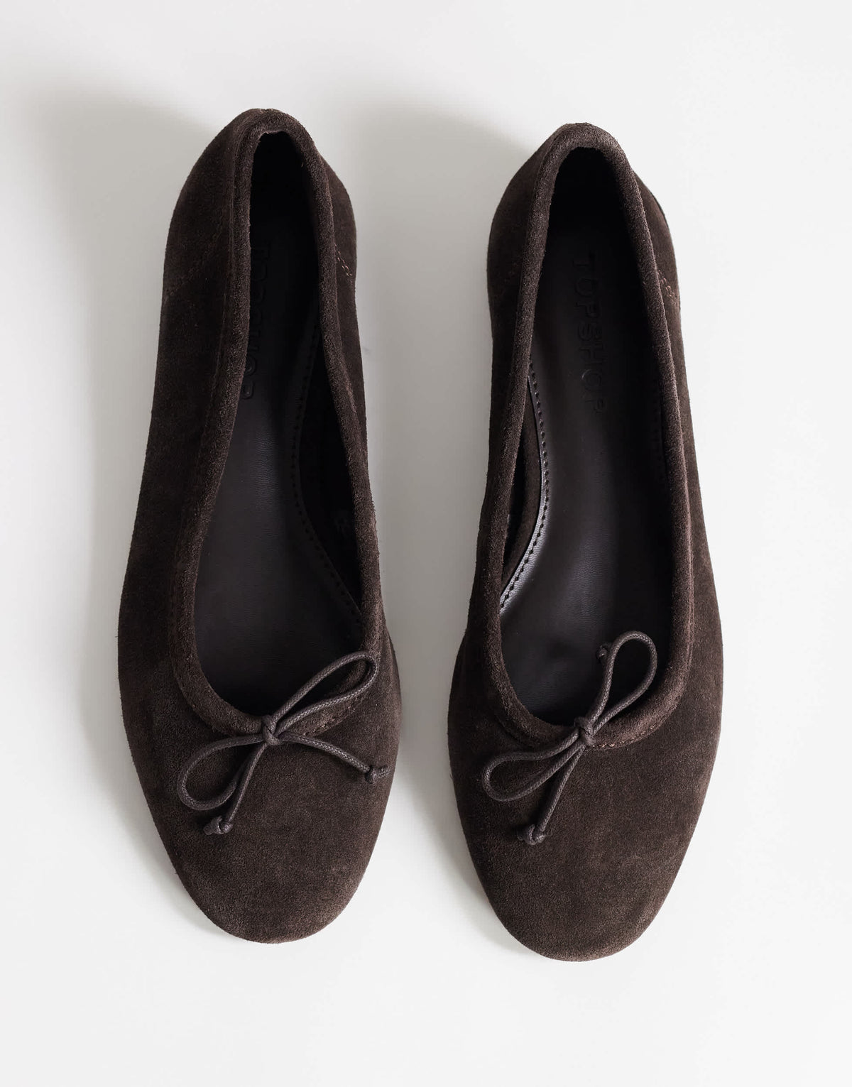 Topshop Dottie real suede block heel ballet shoe in chocolate
