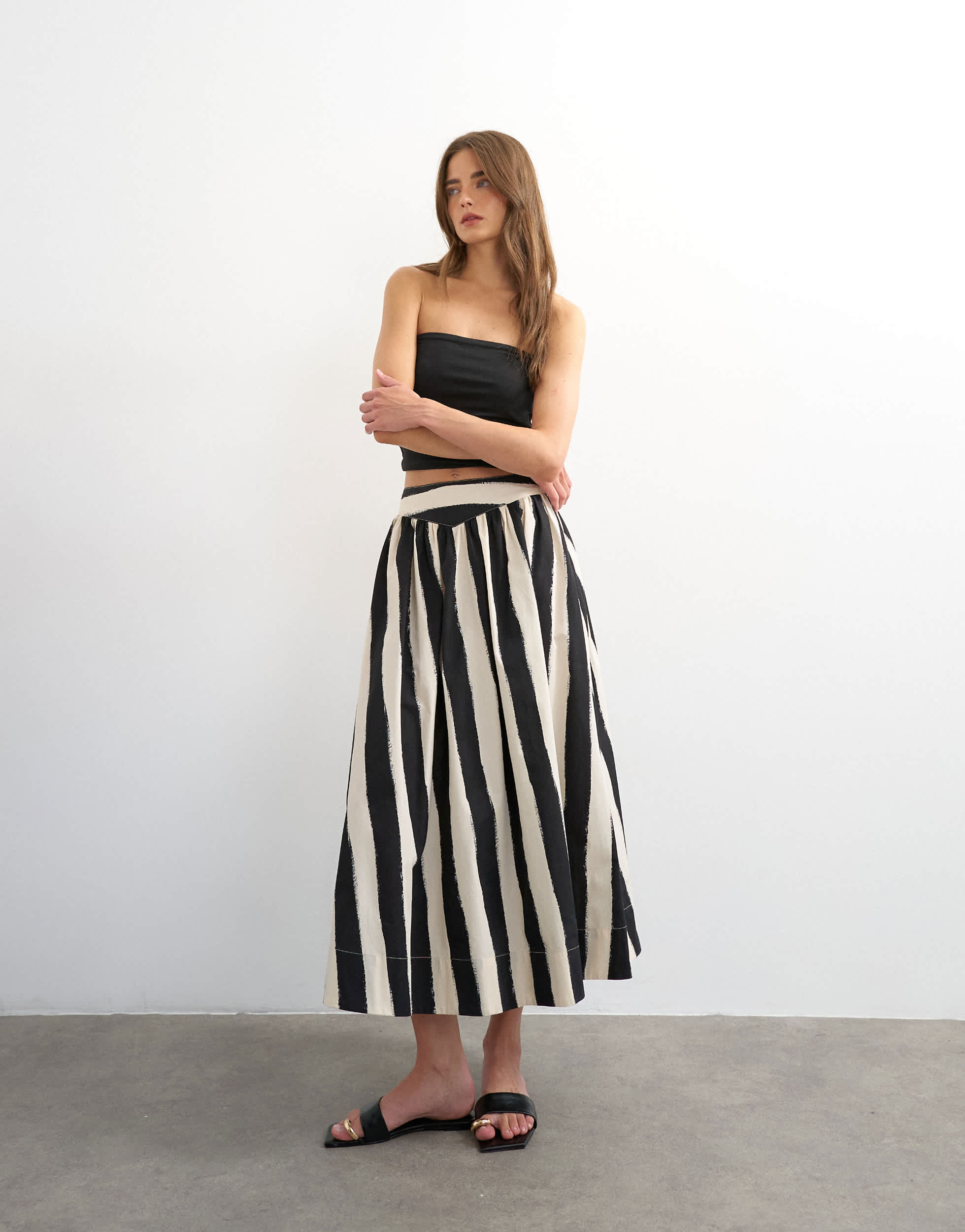 Topshop drop waist saloon maxi skirt in mono stripe print