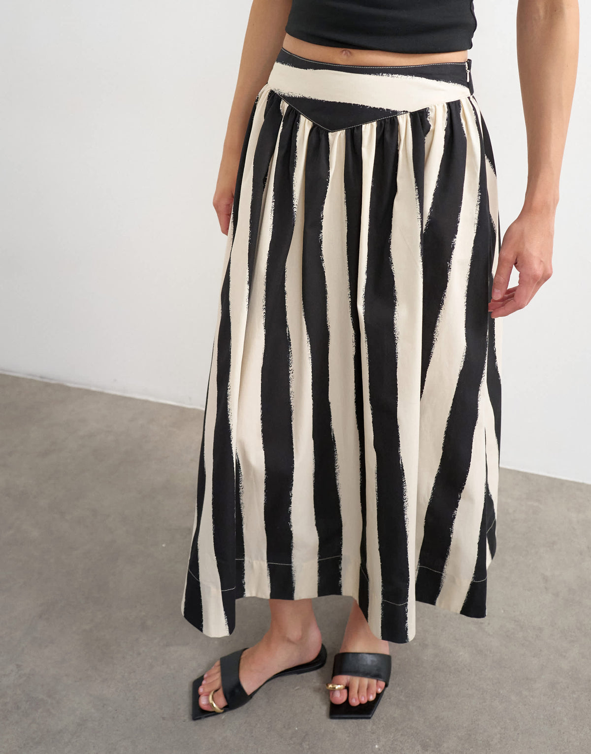 Topshop drop waist saloon maxi skirt in mono stripe print