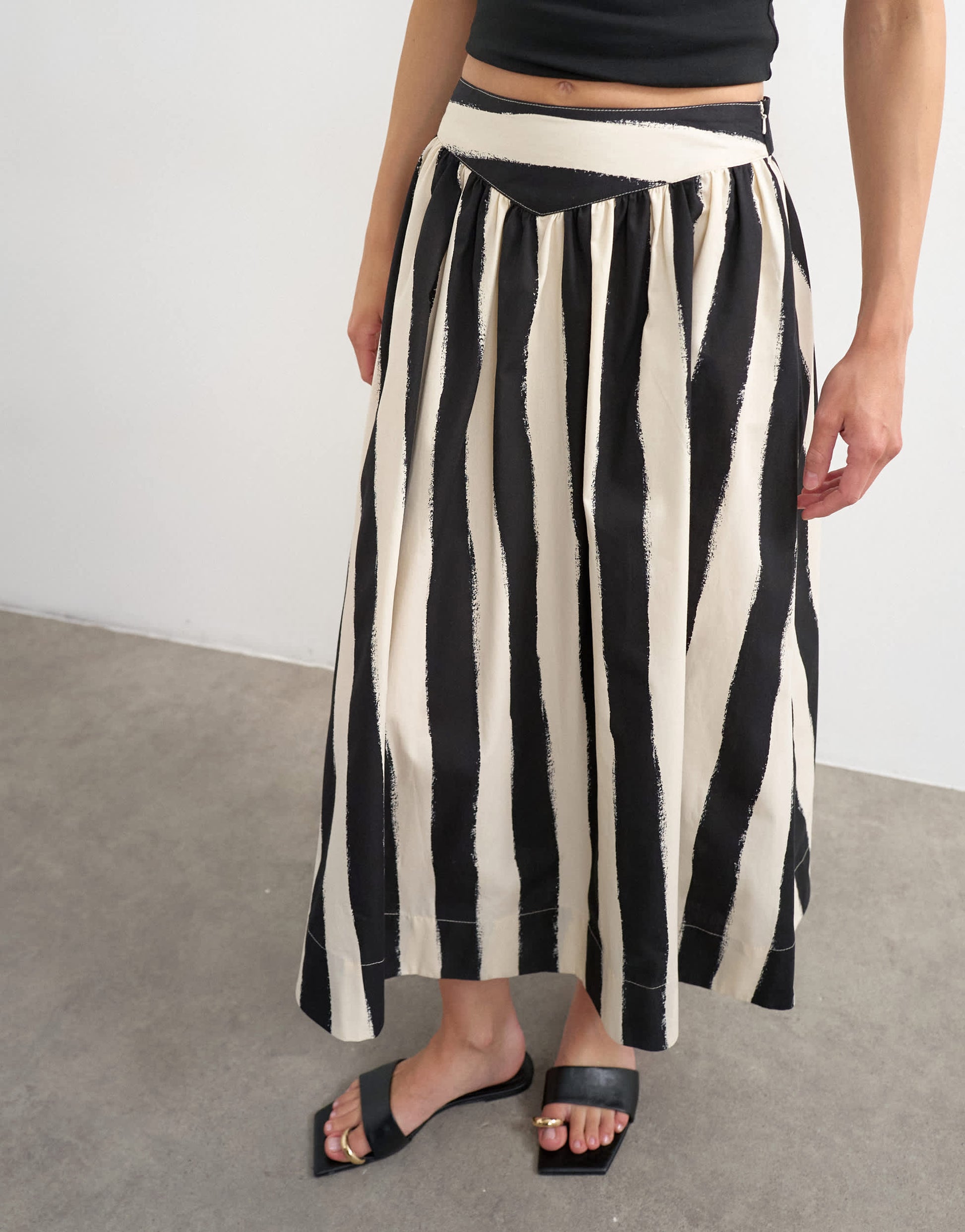 Topshop drop waist saloon maxi skirt in mono stripe print