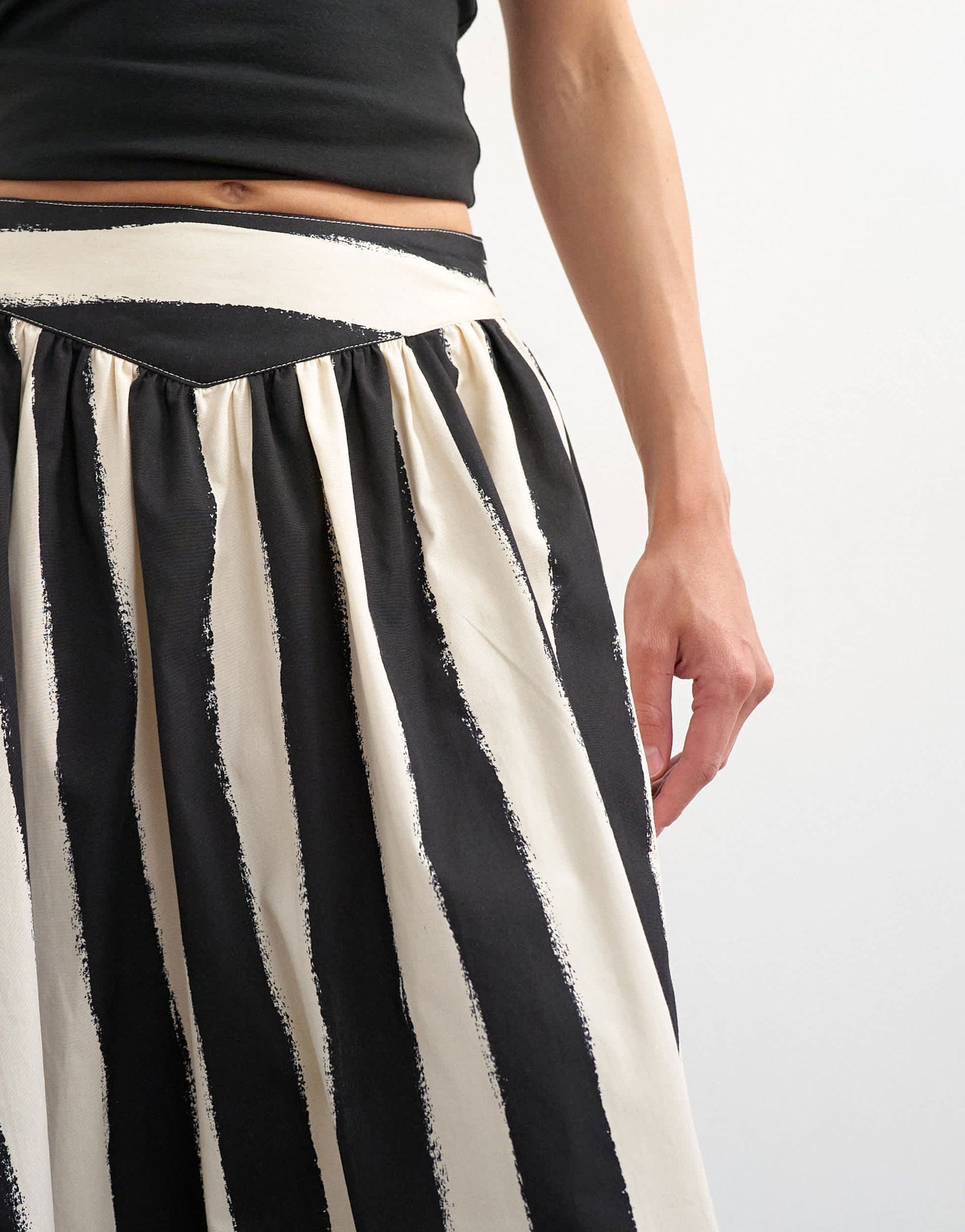 Topshop drop waist saloon maxi skirt in mono stripe print