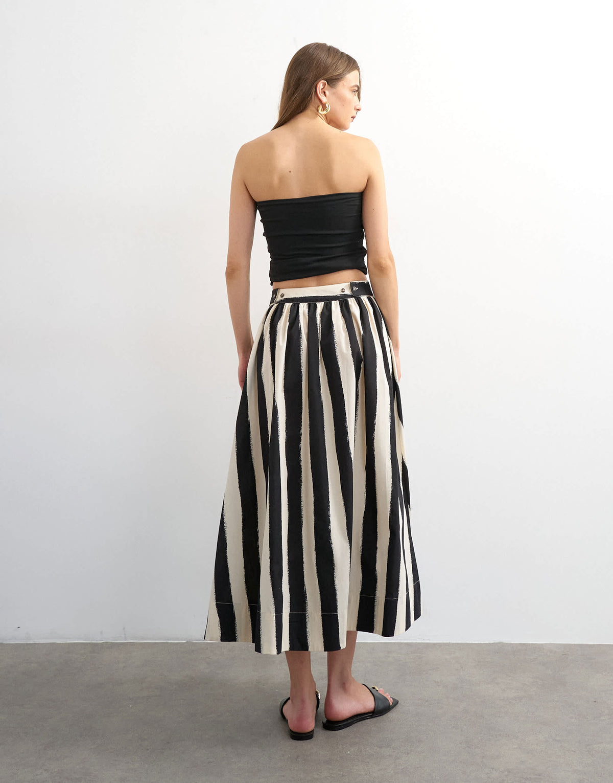 Topshop drop waist saloon maxi skirt in mono stripe print