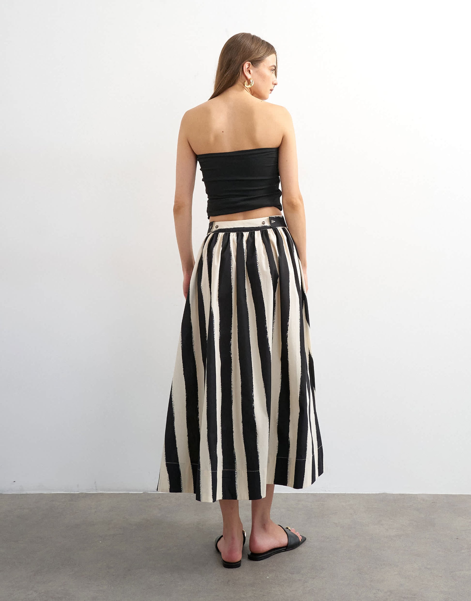 Topshop drop waist saloon maxi skirt in mono stripe print