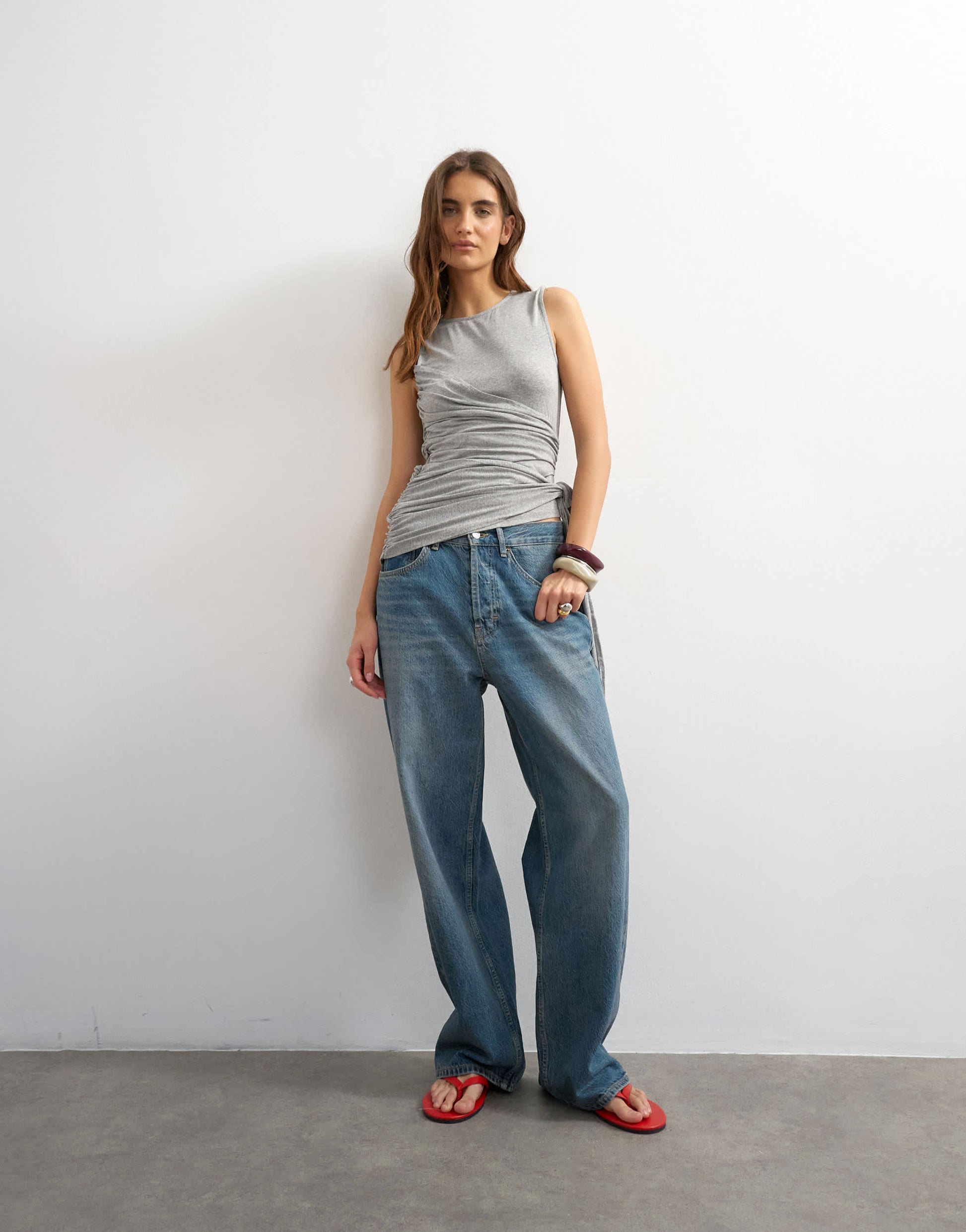 Topshop wrap drape tank with tie in grey marl