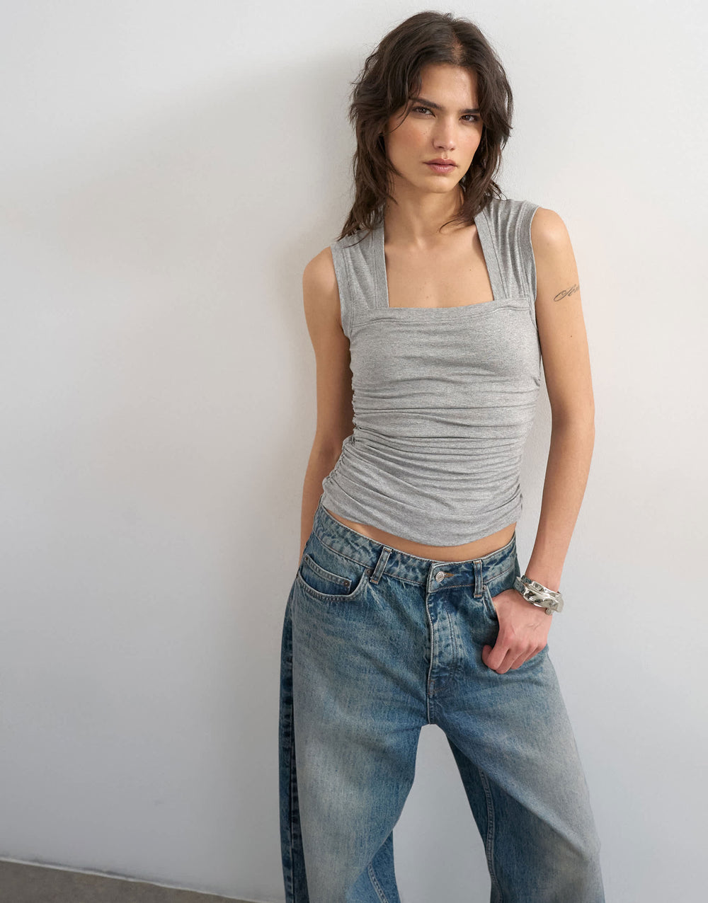 Topshop-Tanktop mit quadratischem Ausschnitt in Grau meliert
