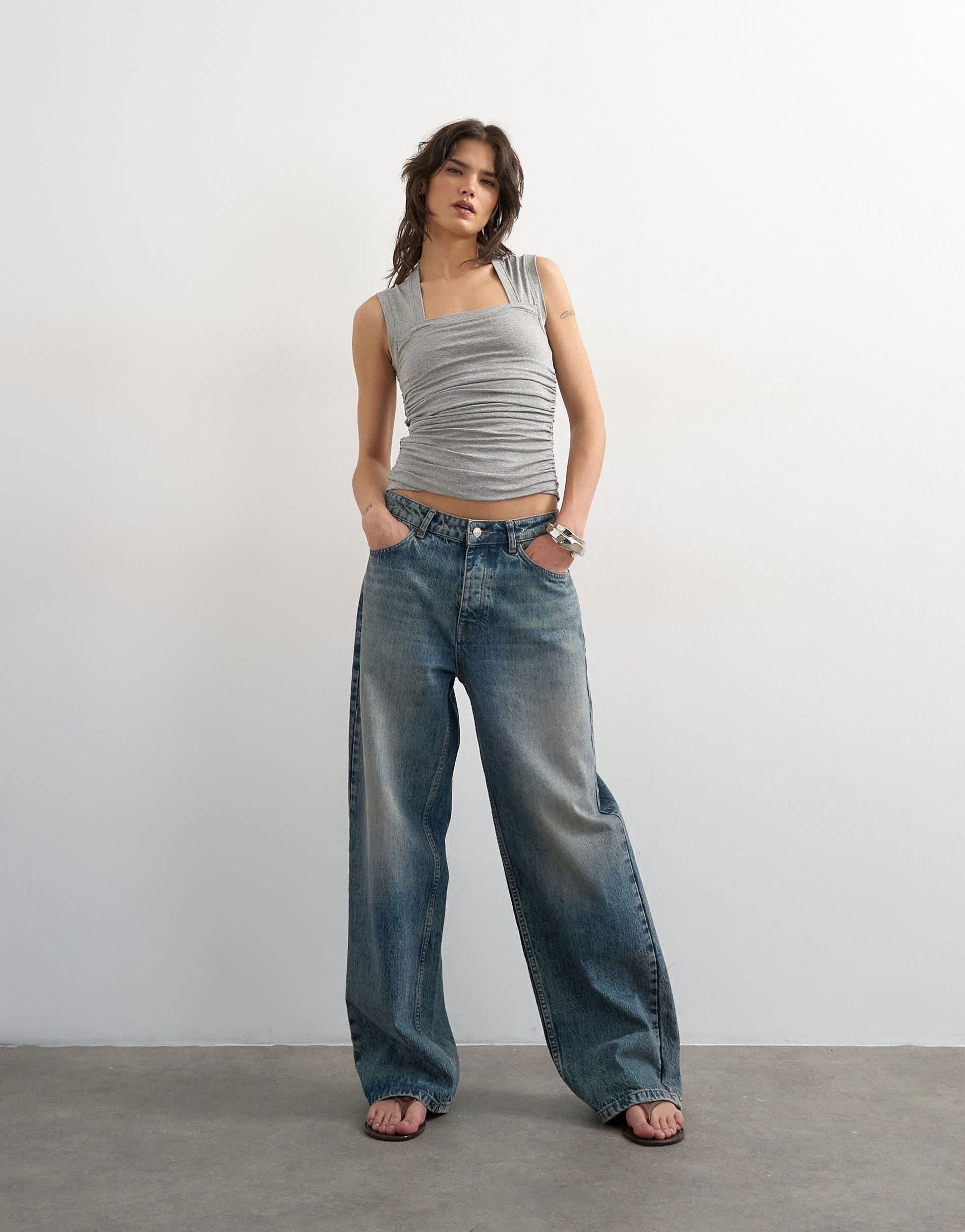 Topshop square neck tank in grey marl