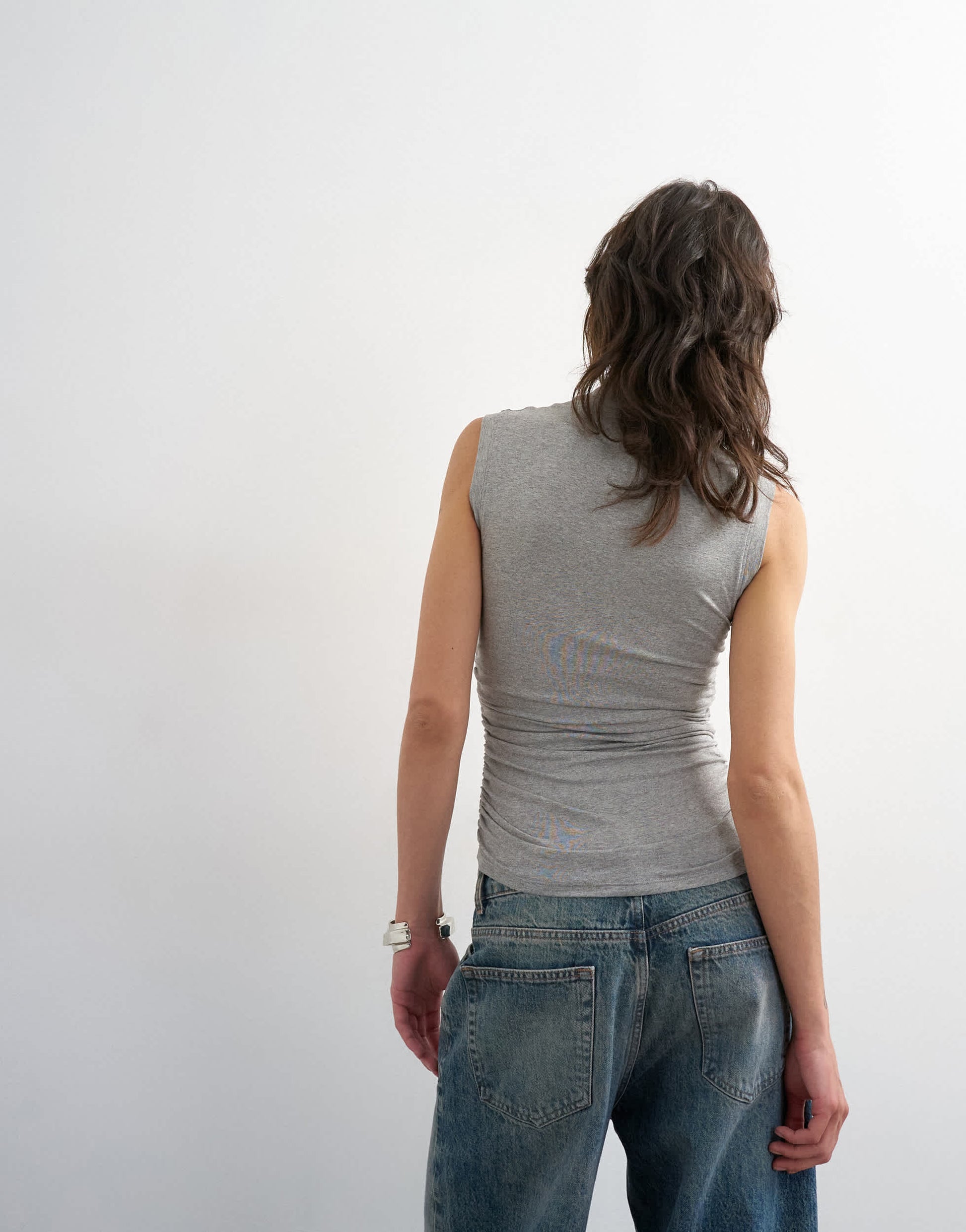 Topshop square neck tank in grey marl