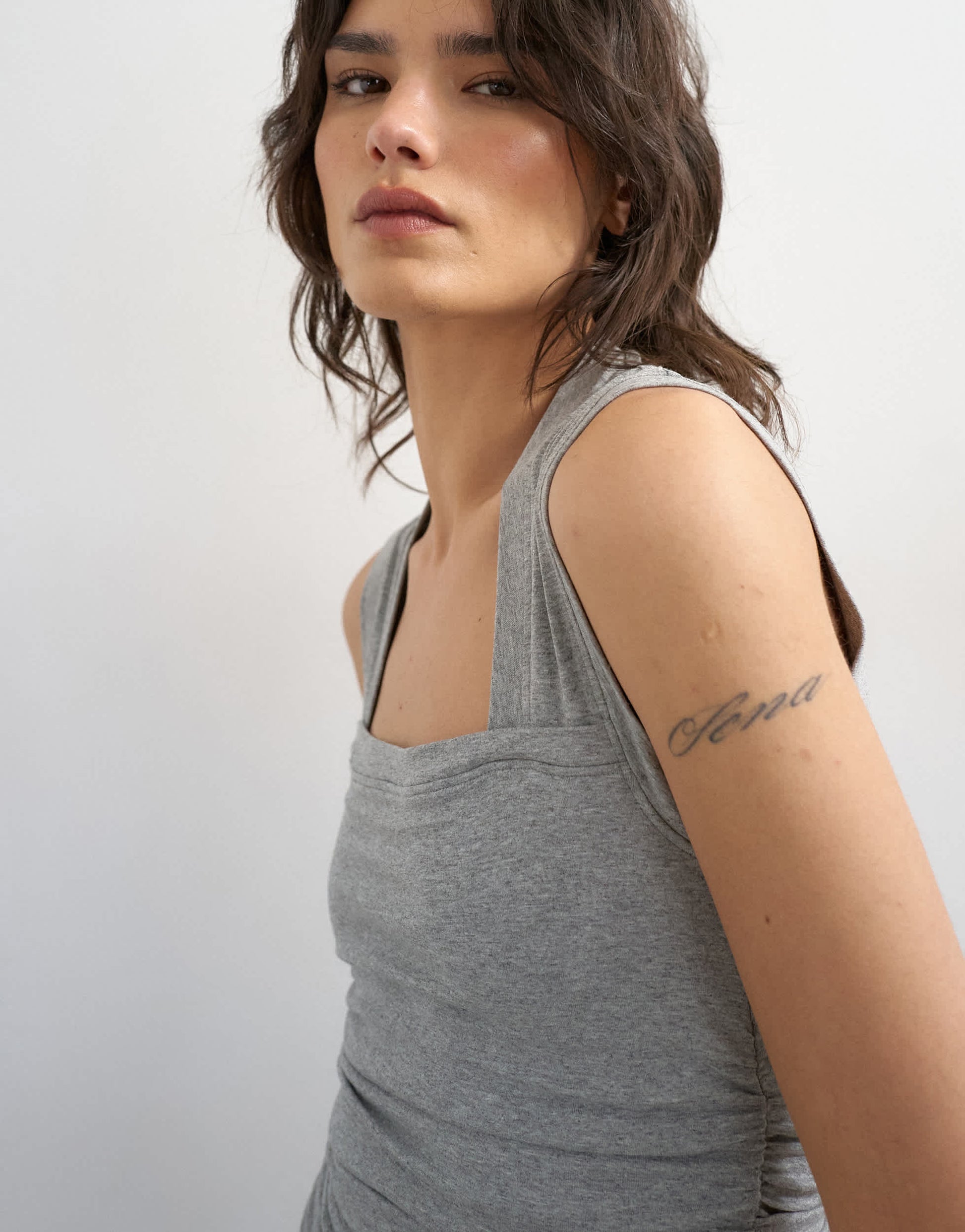 Topshop square neck tank in grey marl