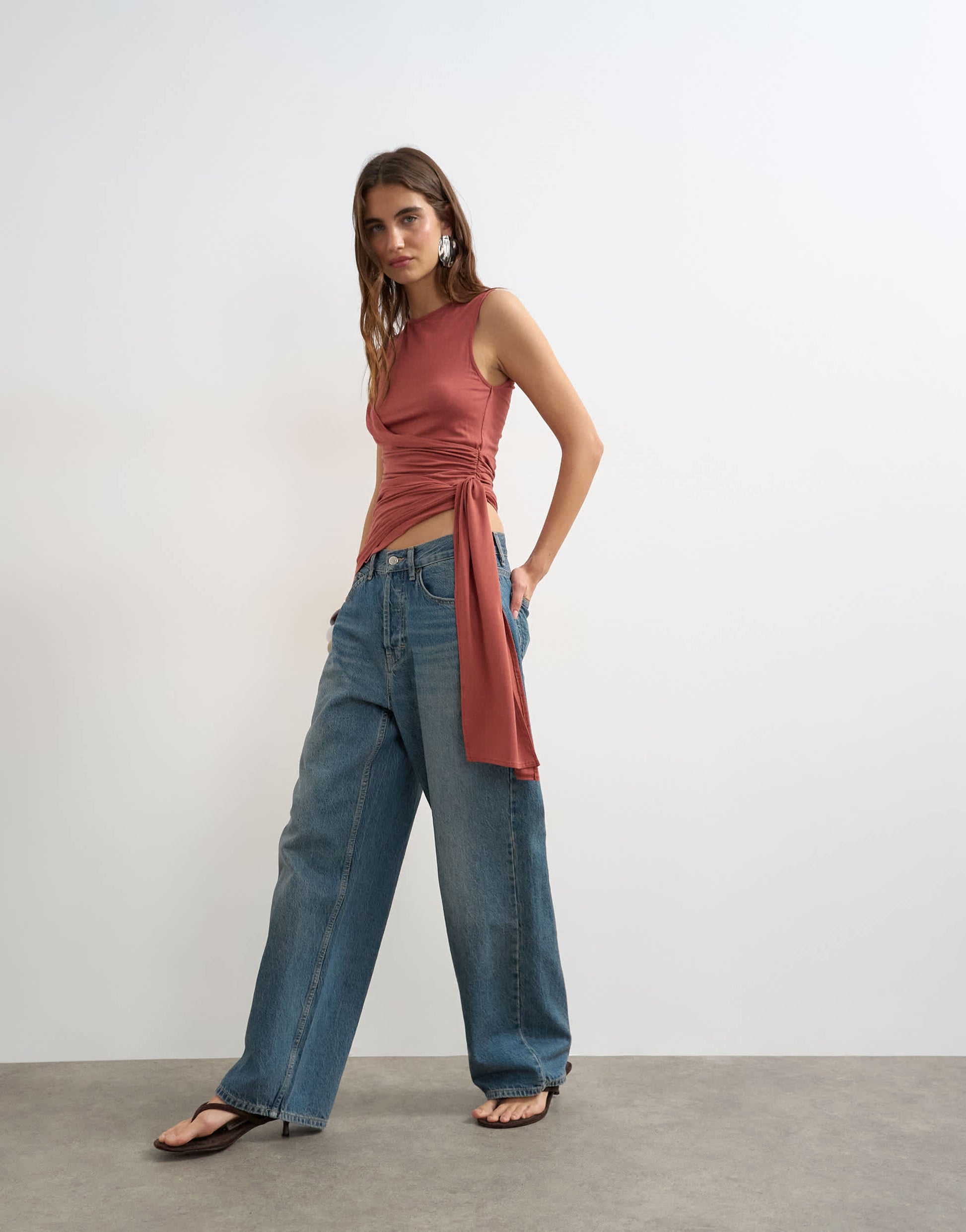 Topshop wrap drape tank with tie in rust