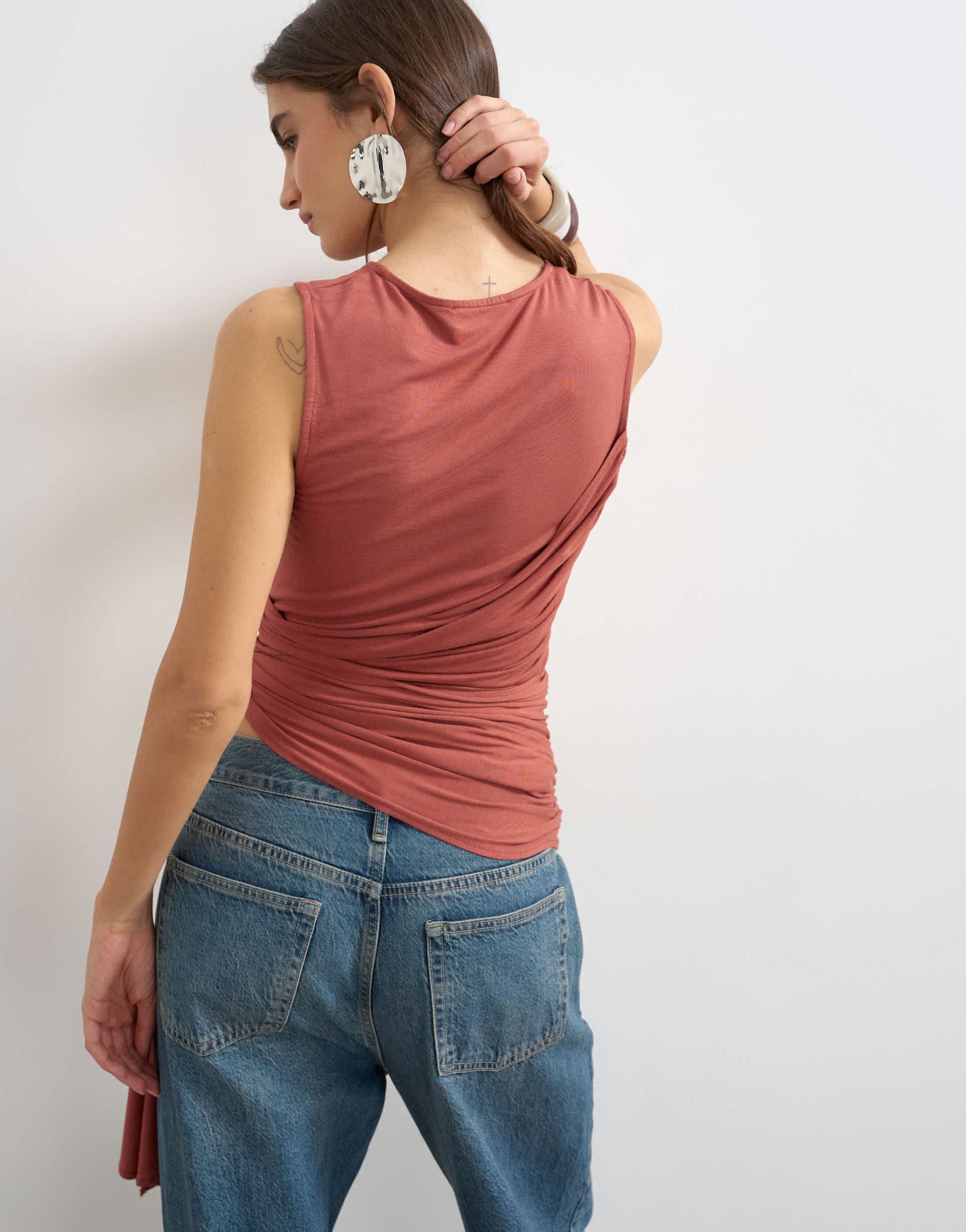 Topshop wrap drape tank with tie in rust
