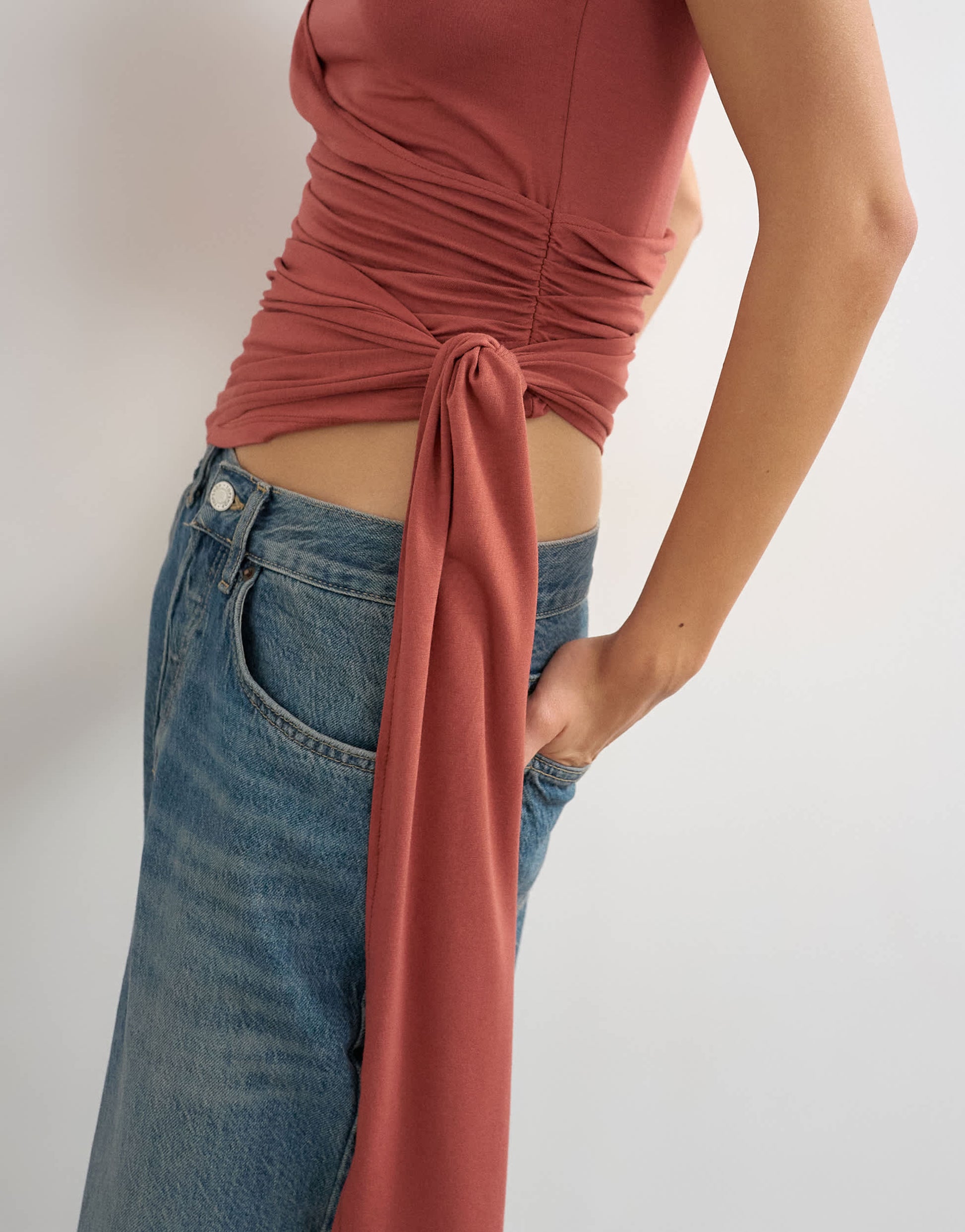 Topshop wrap drape tank with tie in rust