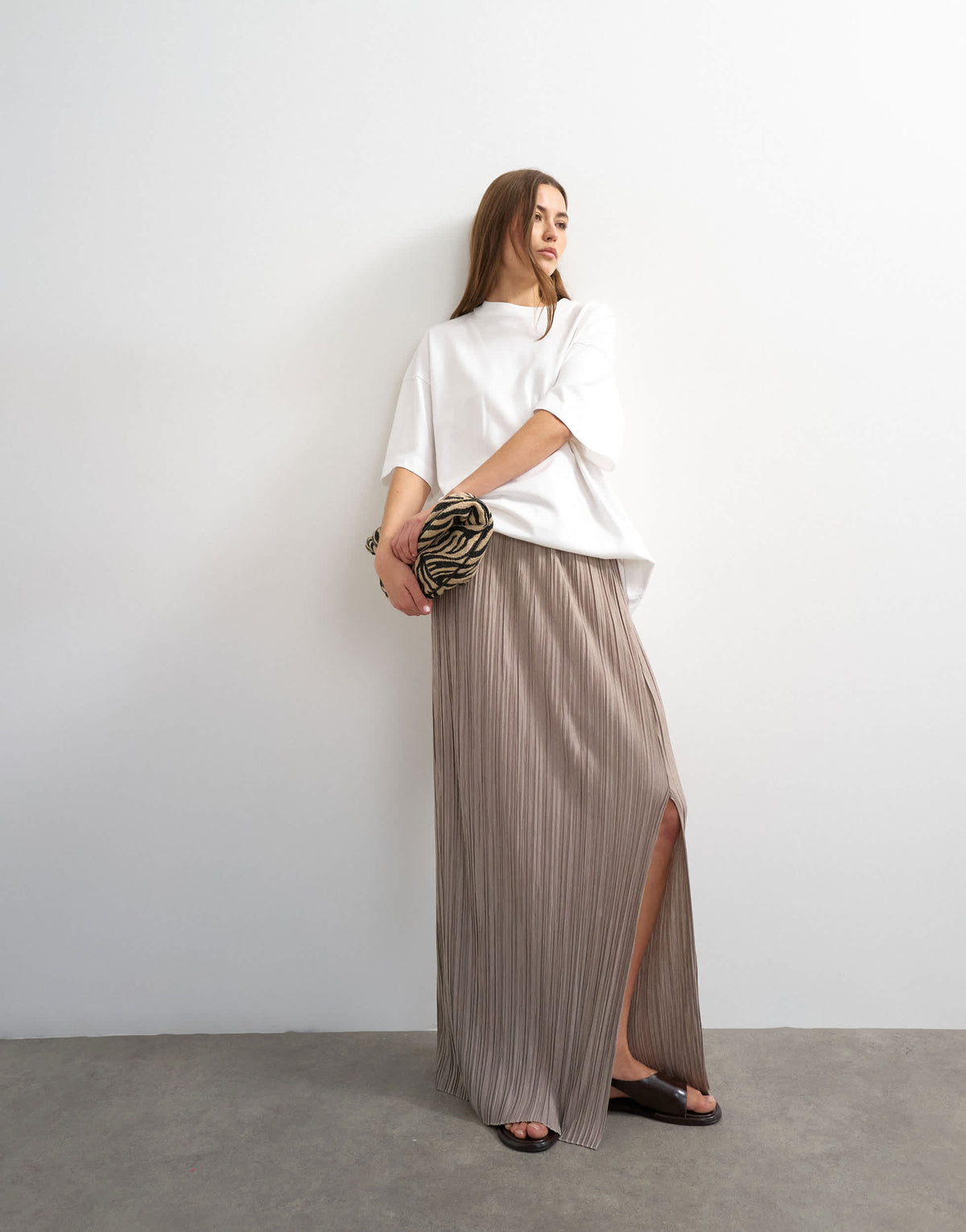 Topshop plisse maxi skirt in oat