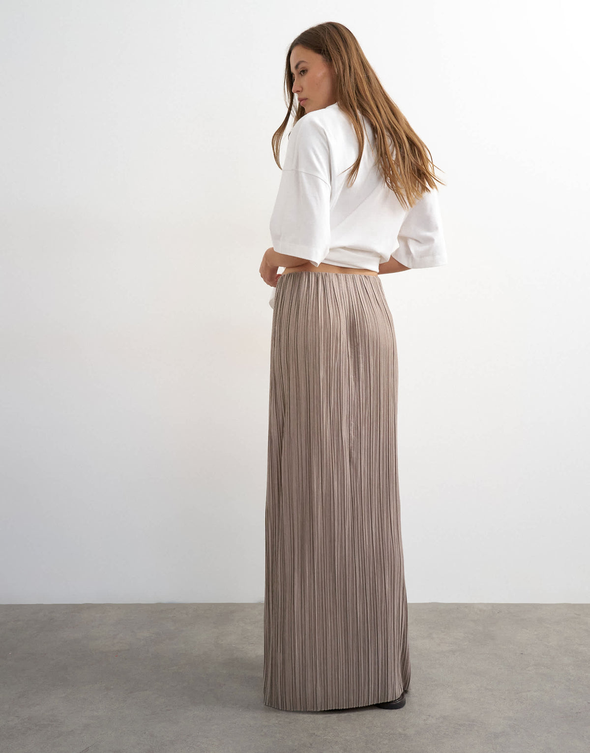 Topshop plisse maxi skirt in oat