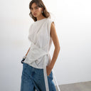 Topshop wrap detail cap sleeve top in ecru