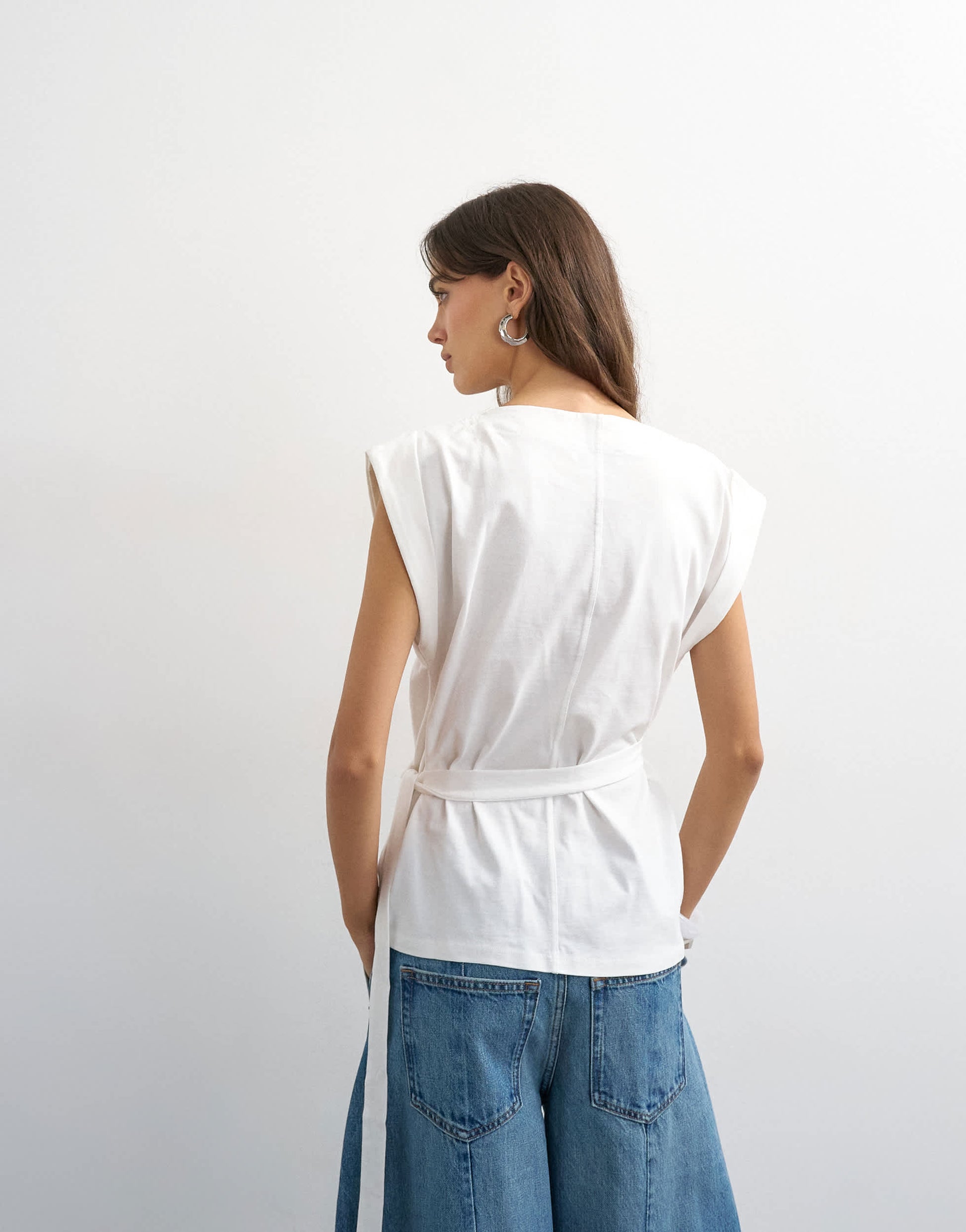 Topshop wrap detail cap sleeve top in ecru