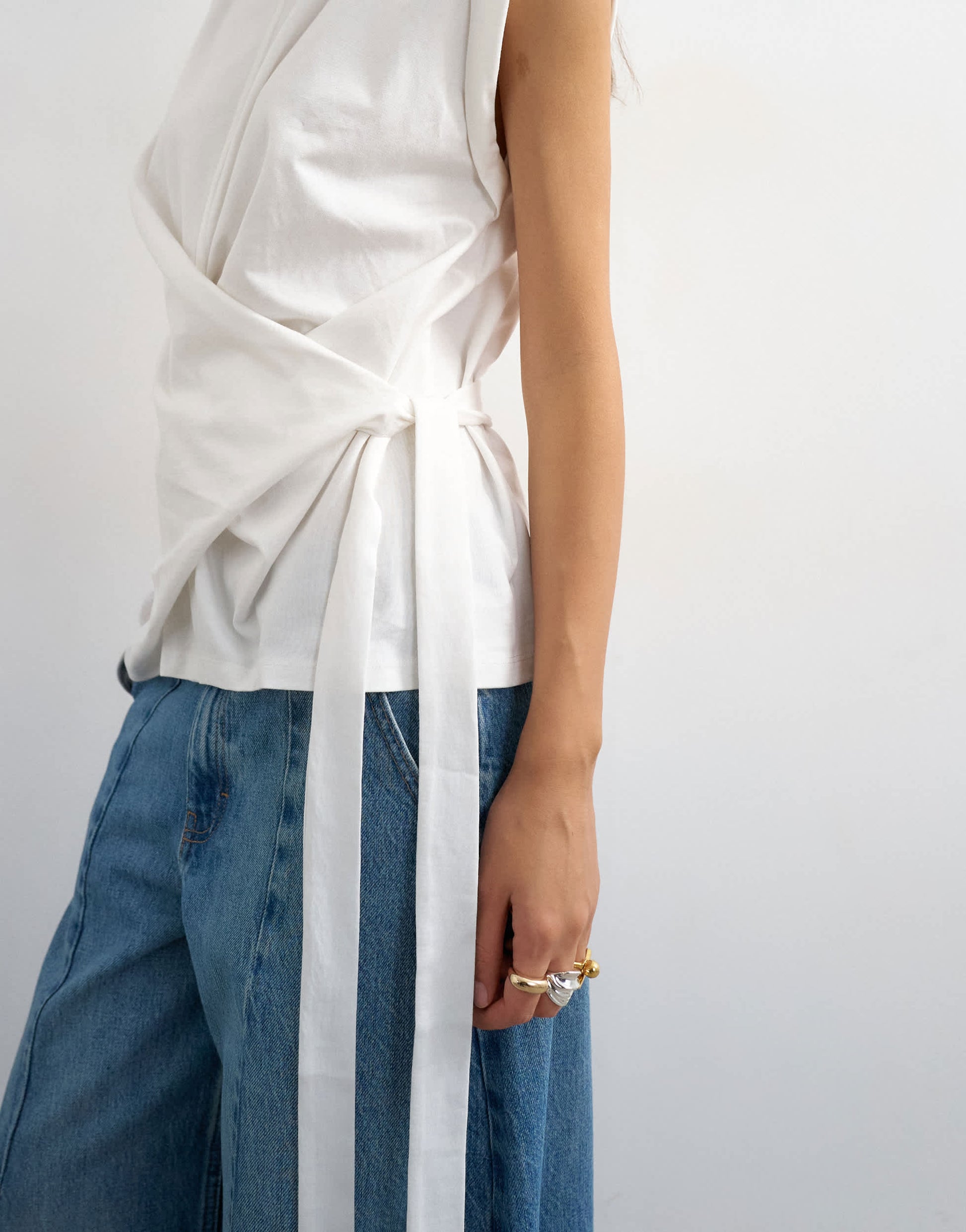 Topshop wrap detail cap sleeve top in ecru
