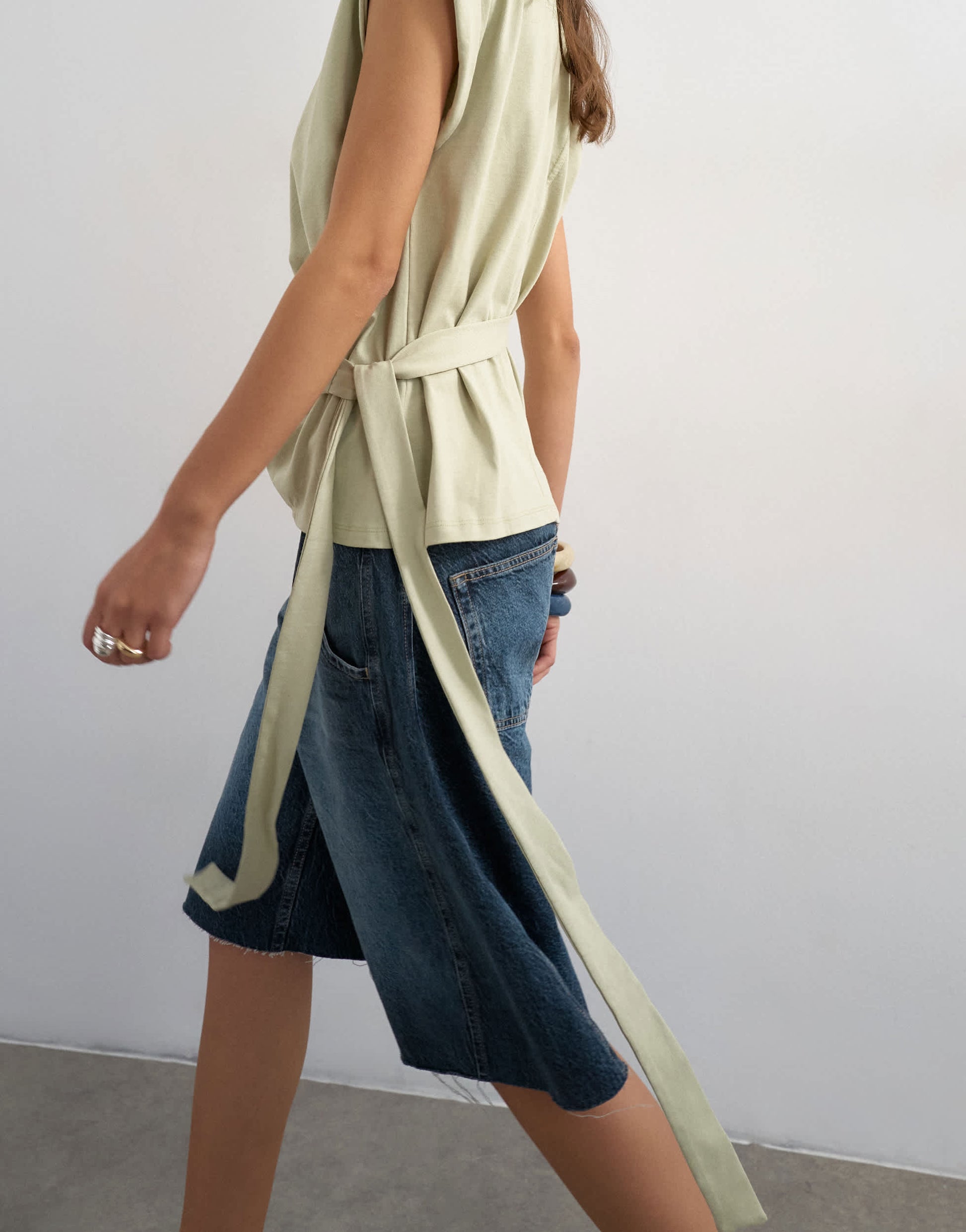 Topshop wrap detail cap sleeve top in sage