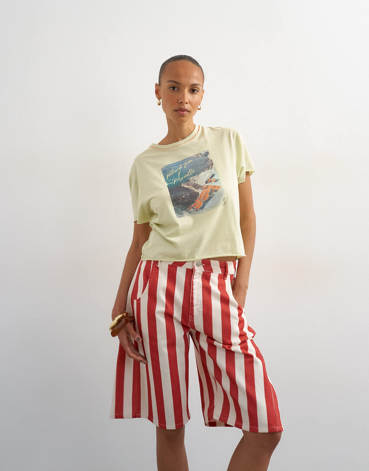 Topshop denim barrel jort in red stripe