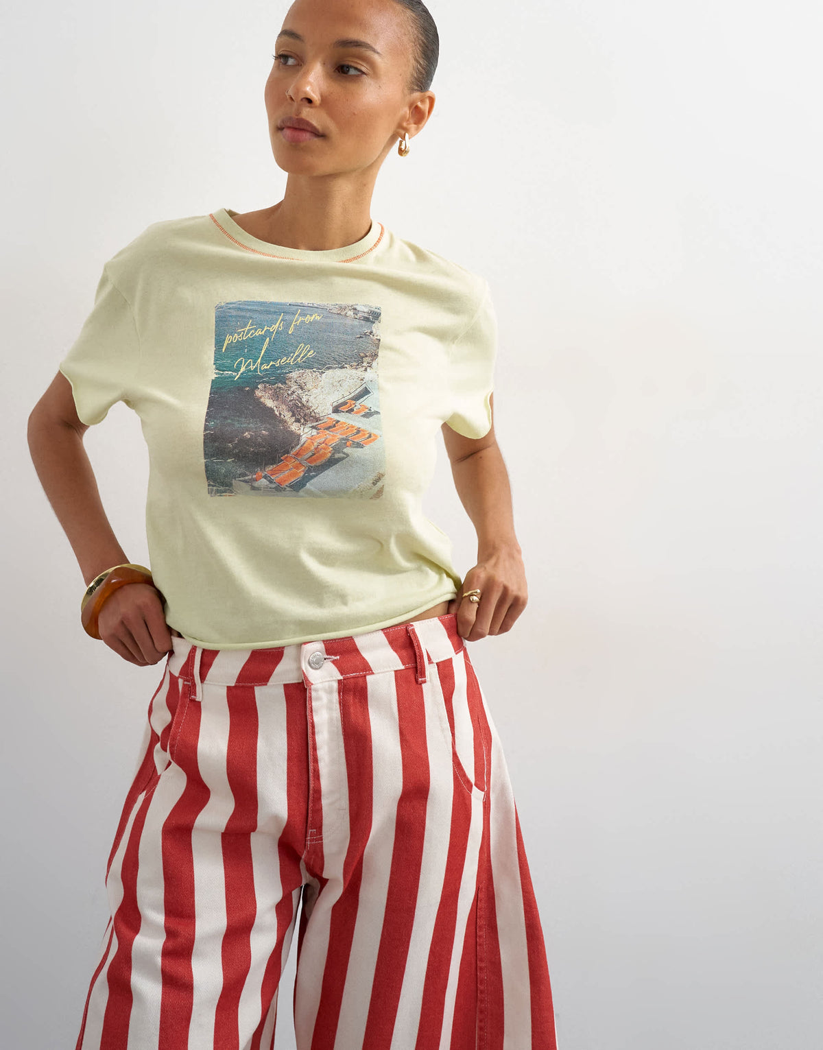 Topshop denim barrel jort in red stripe
