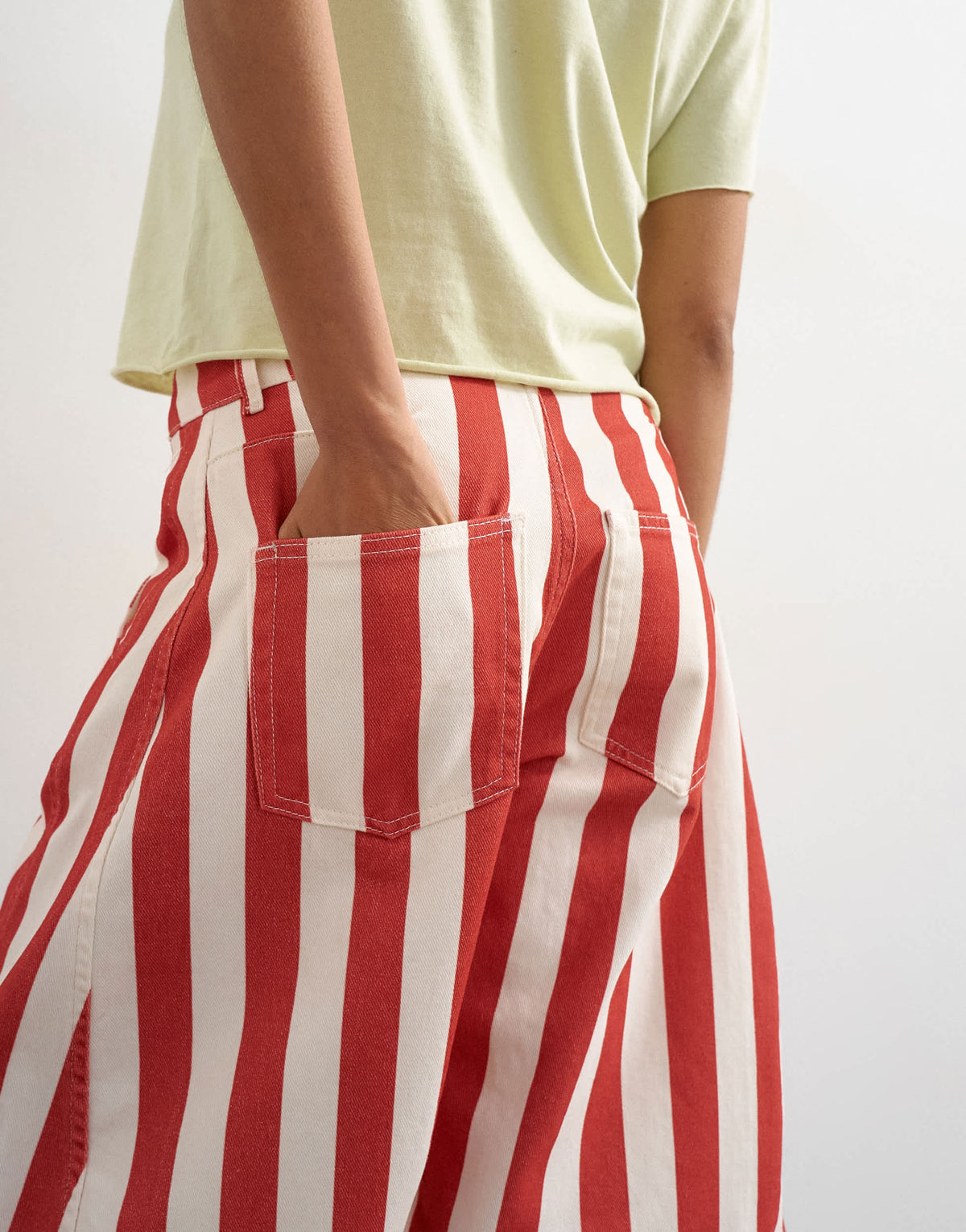 Topshop denim barrel jort in red stripe