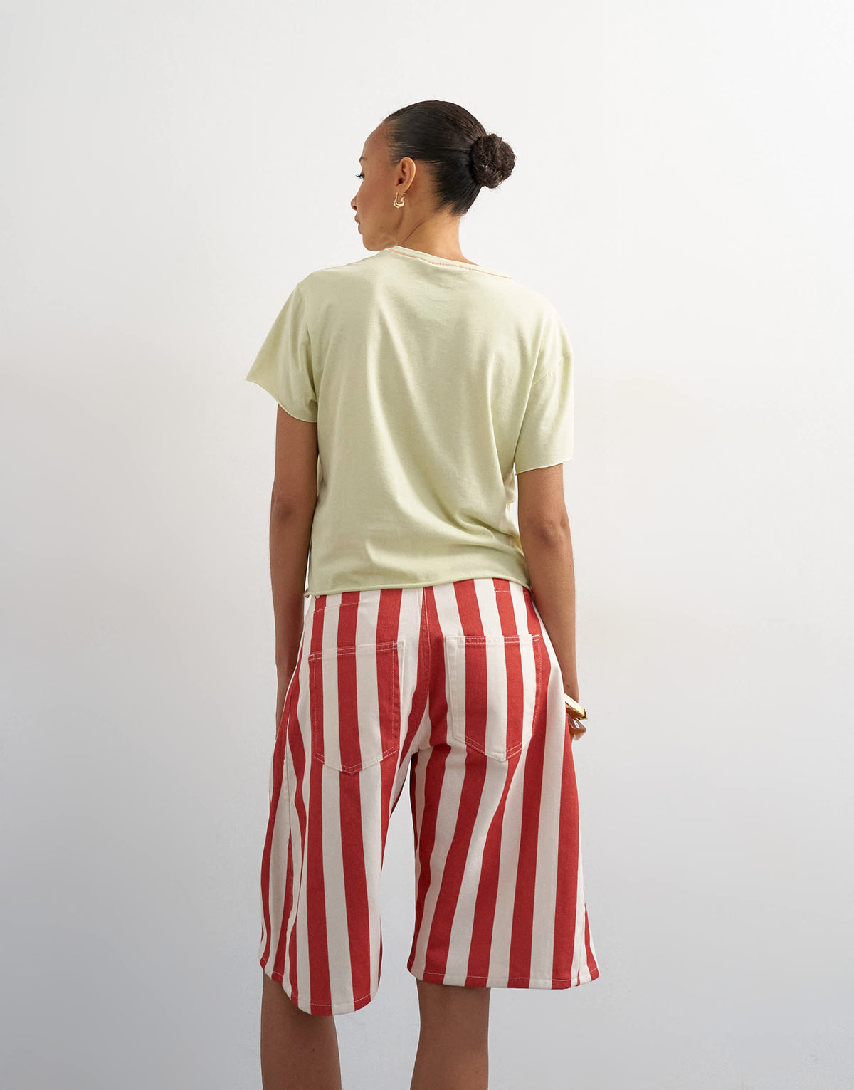 Topshop denim barrel jort in red stripe