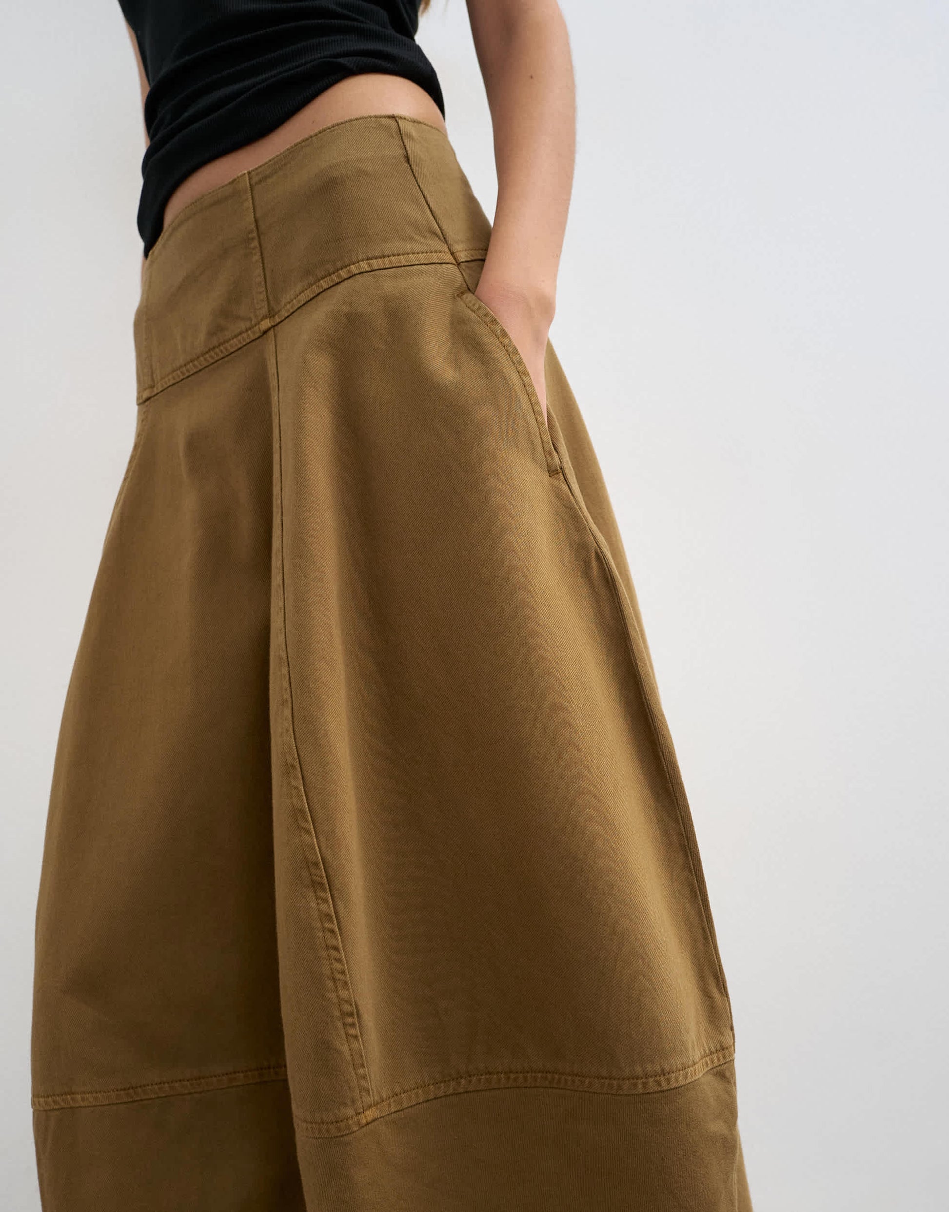 Topshop denim barrel seamed maxi skirt in cumin