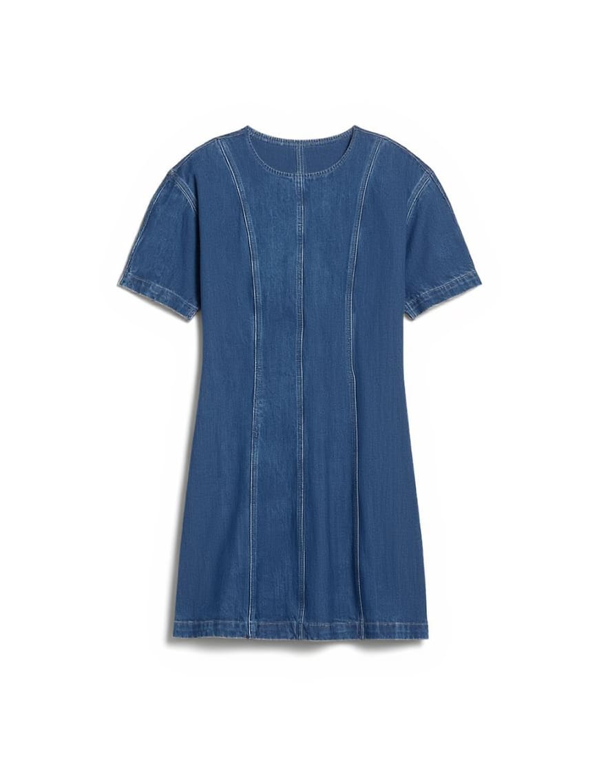 Topshop denim short sleeve mini dress in mid blue