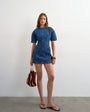 Topshop denim short sleeve mini dress in mid blue