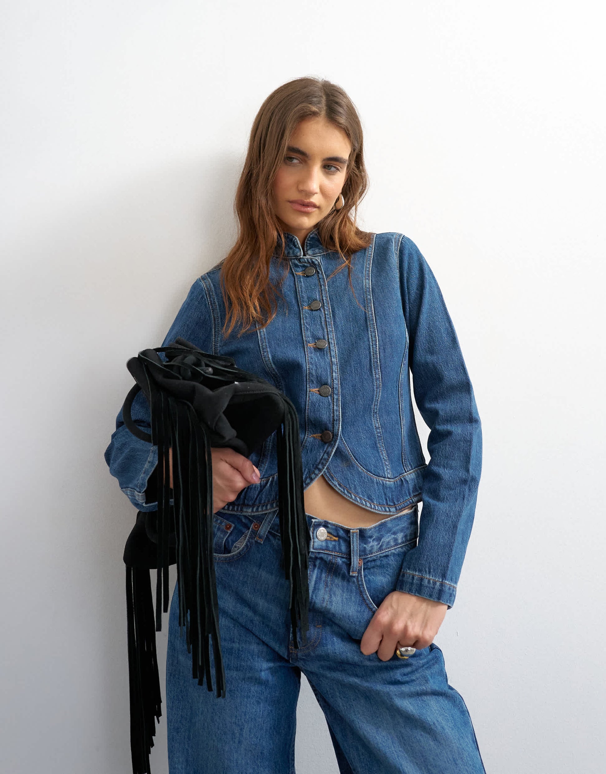 Topshop denim drummer boy jacket in rich blue