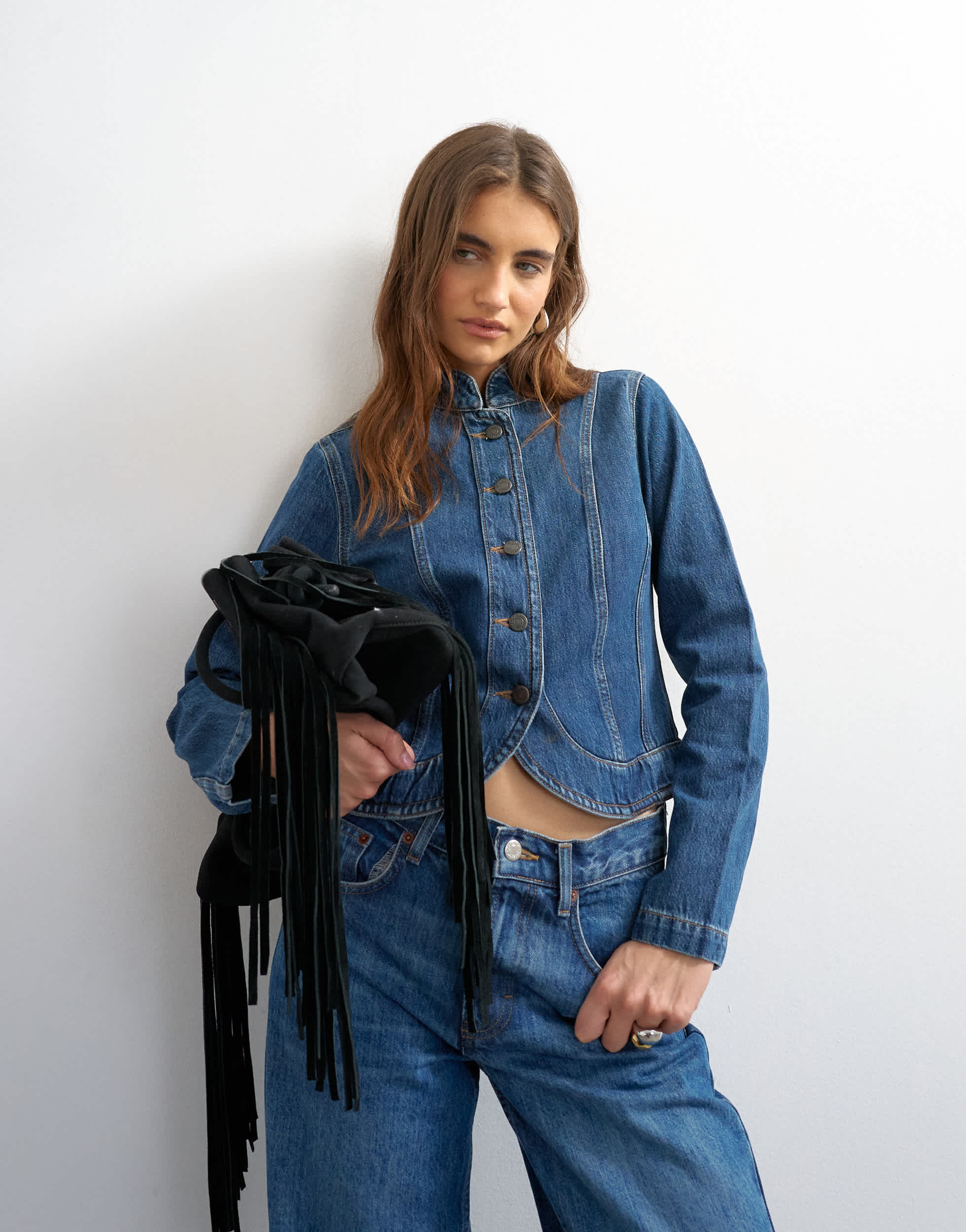 Topshop denim drummer boy jacket in rich blue