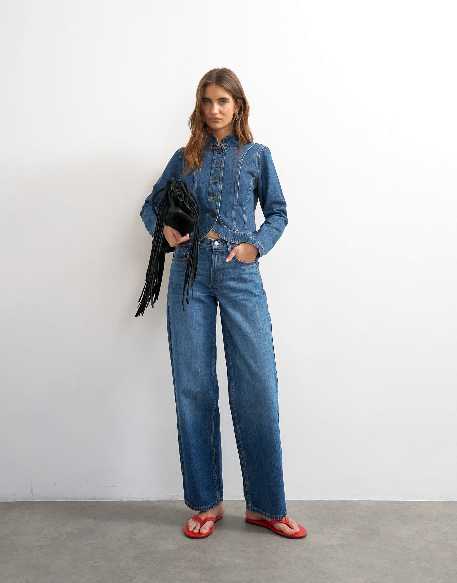 Topshop denim drummer boy jacket in rich blue