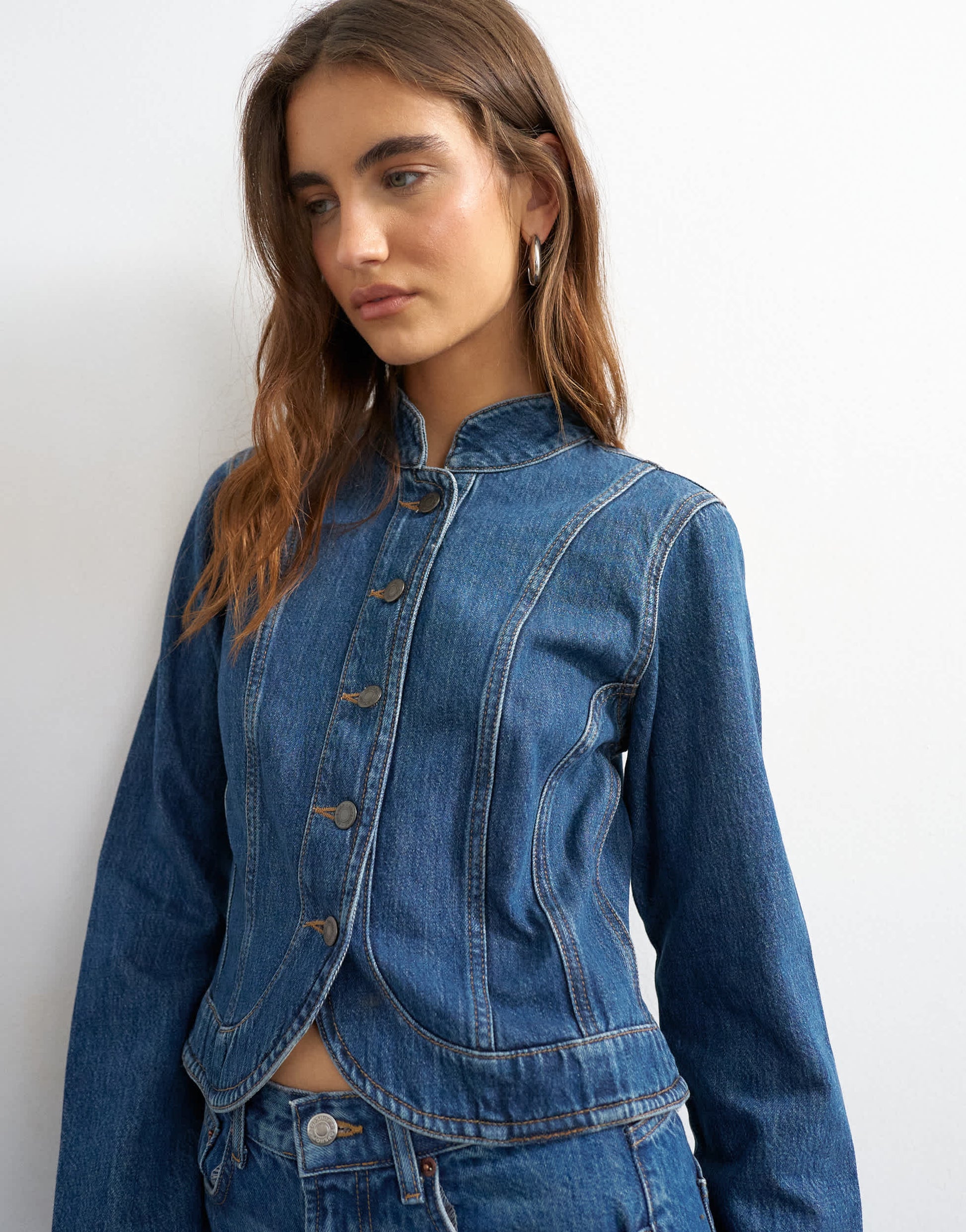 Topshop denim drummer boy jacket in rich blue