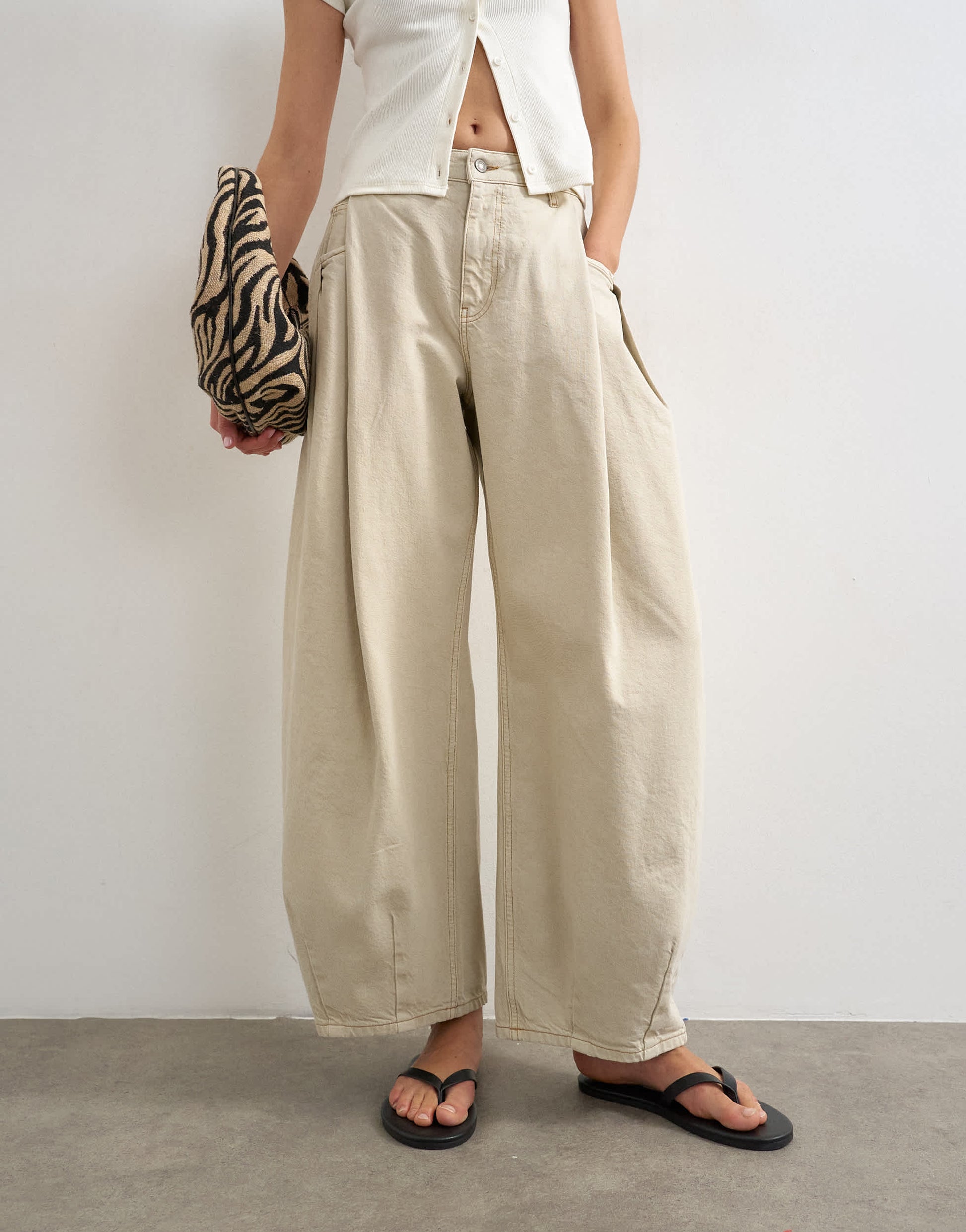 Topshop Cocoon mid rise barrel jean in oat