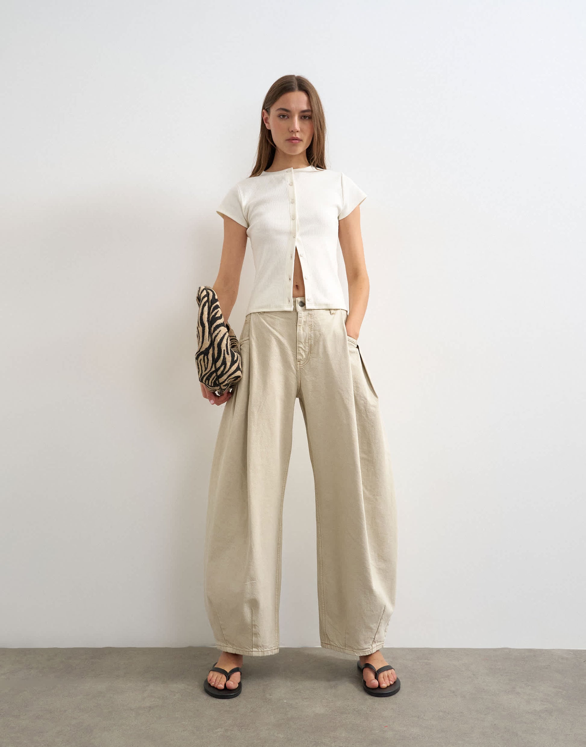 Topshop Cocoon mid rise barrel jean in oat
