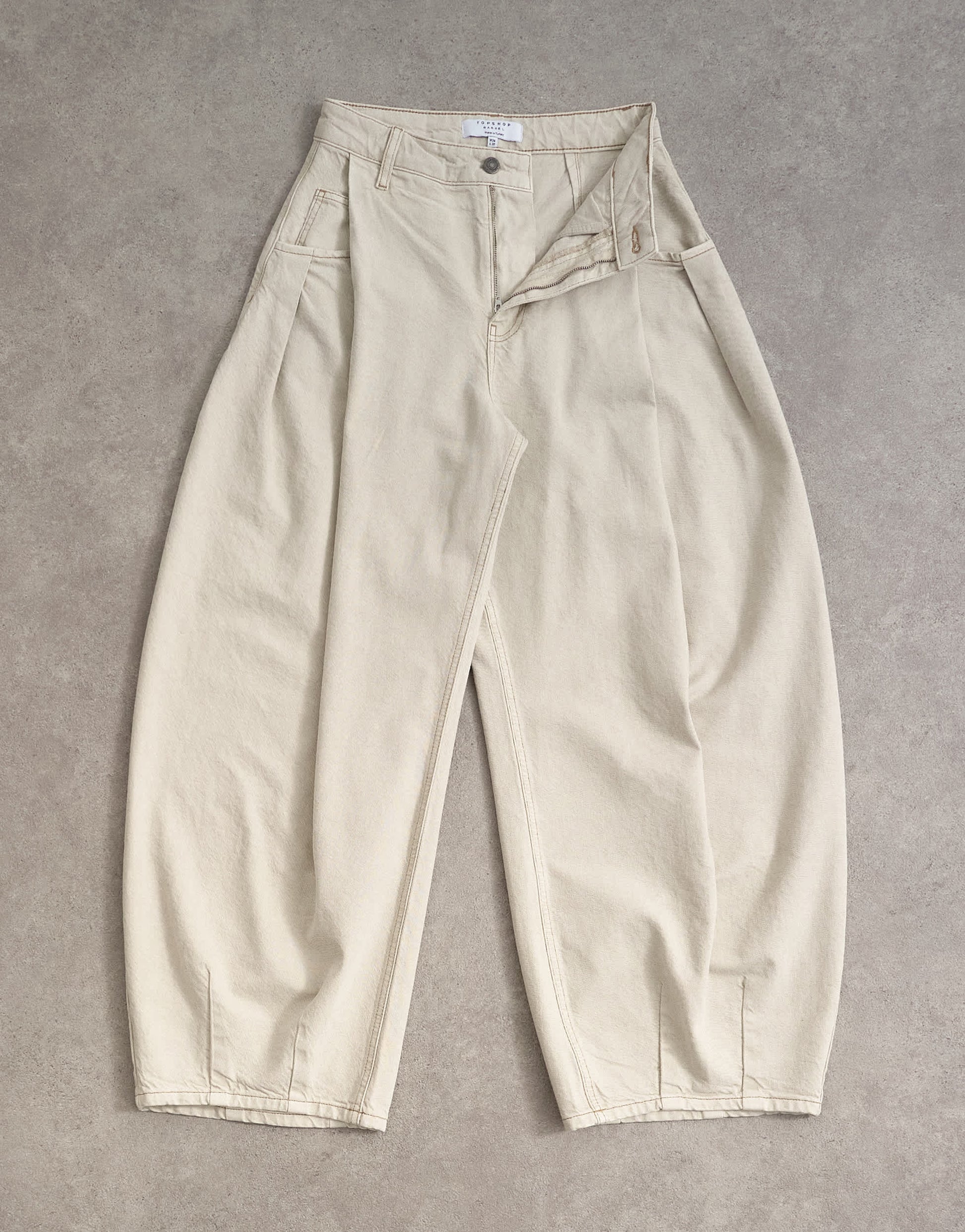 Topshop Cocoon mid rise barrel jean in oat