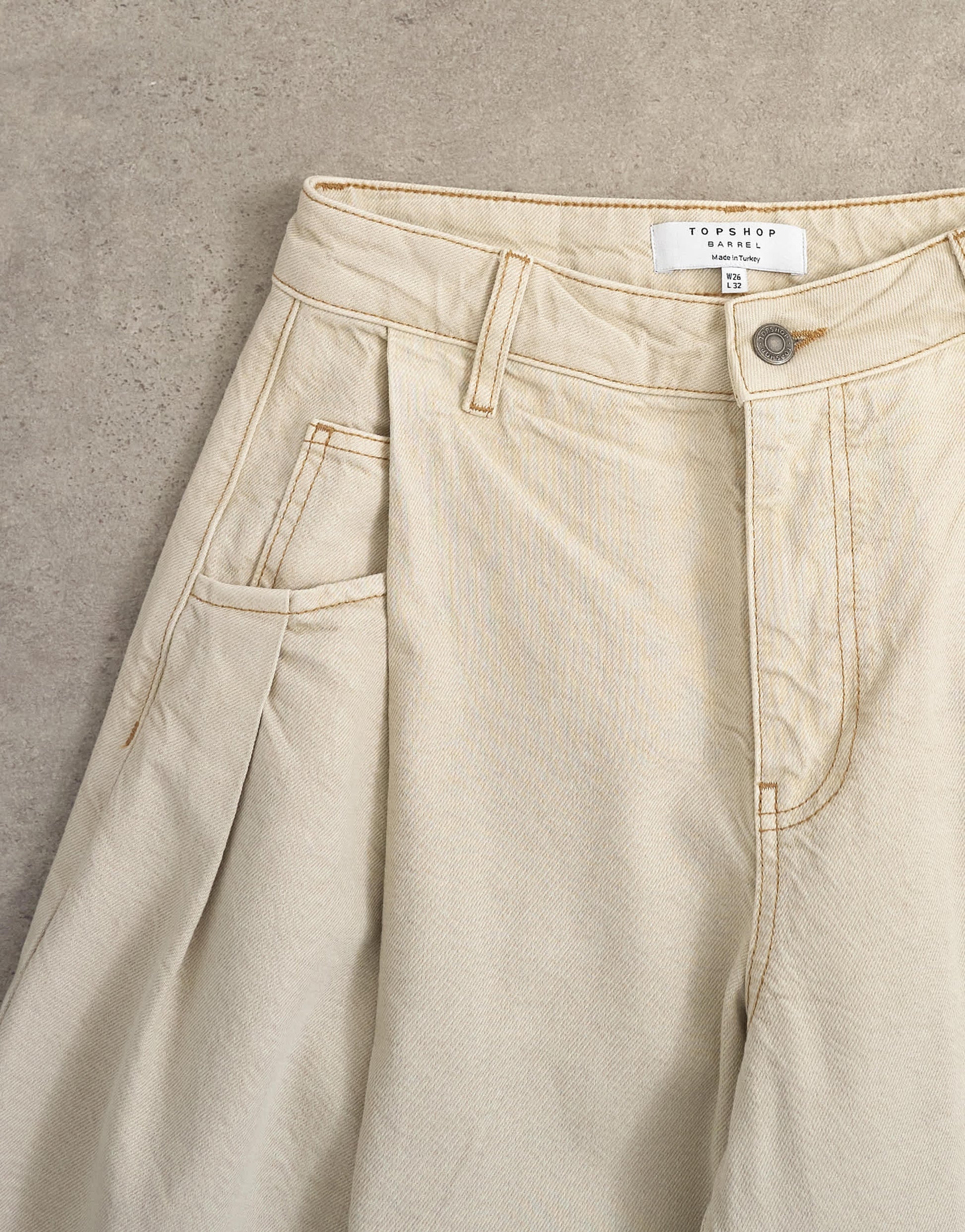 Topshop Cocoon mid rise barrel jean in oat