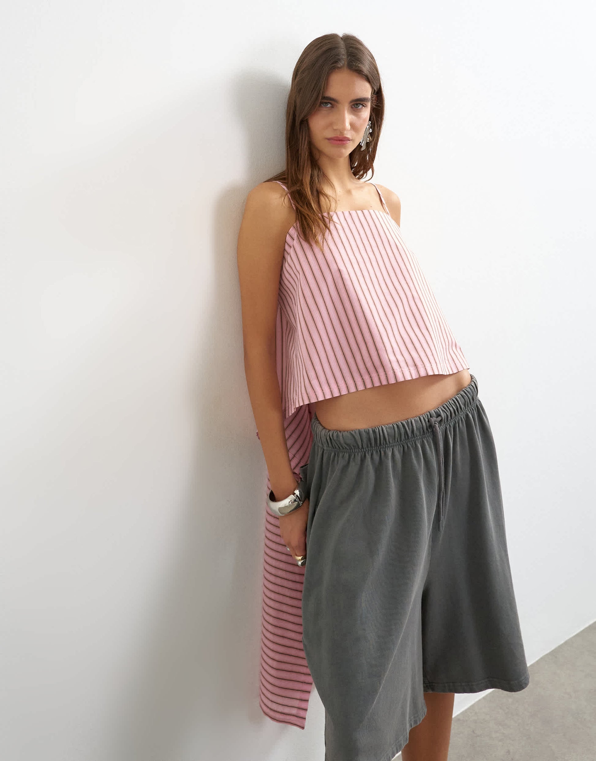 Topshop square neck cami with drape back detail in pink stripe