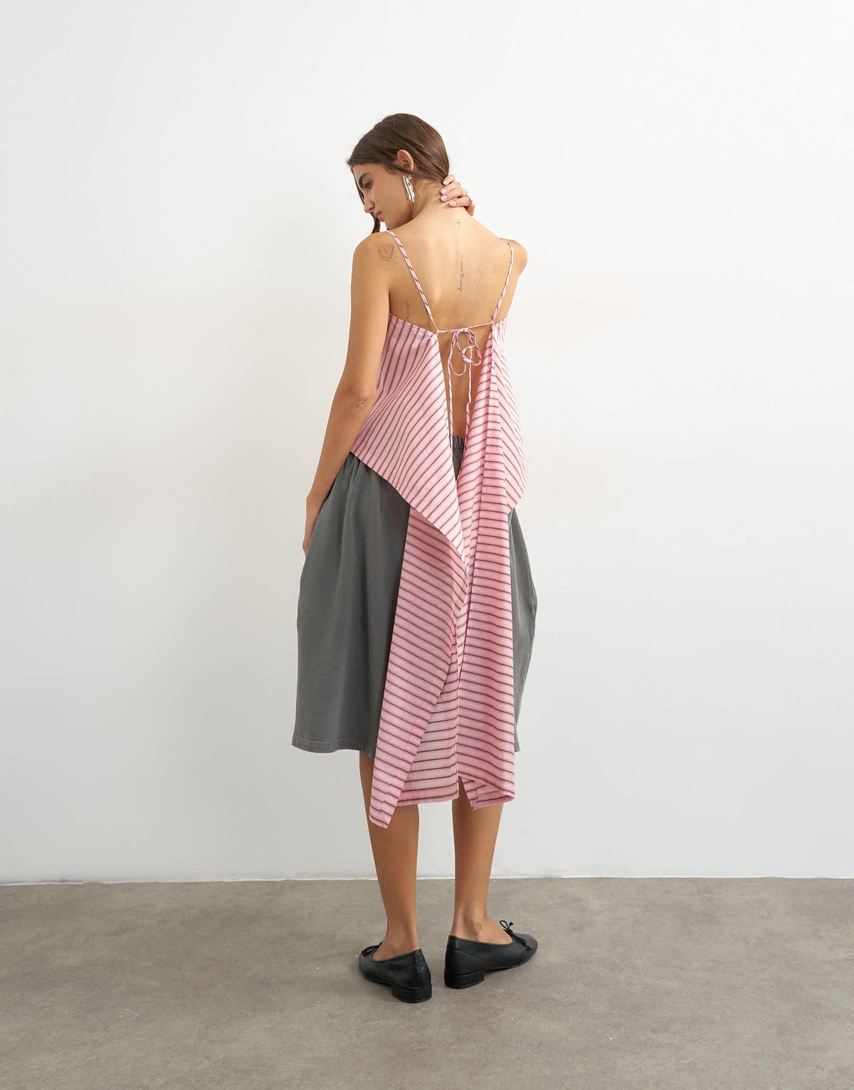 Topshop square neck cami with drape back detail in pink stripe