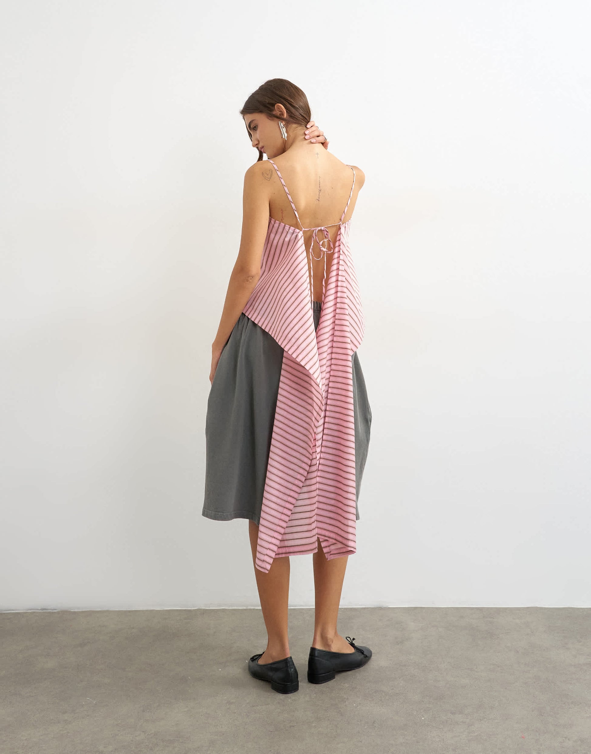 Topshop square neck cami with drape back detail in pink stripe