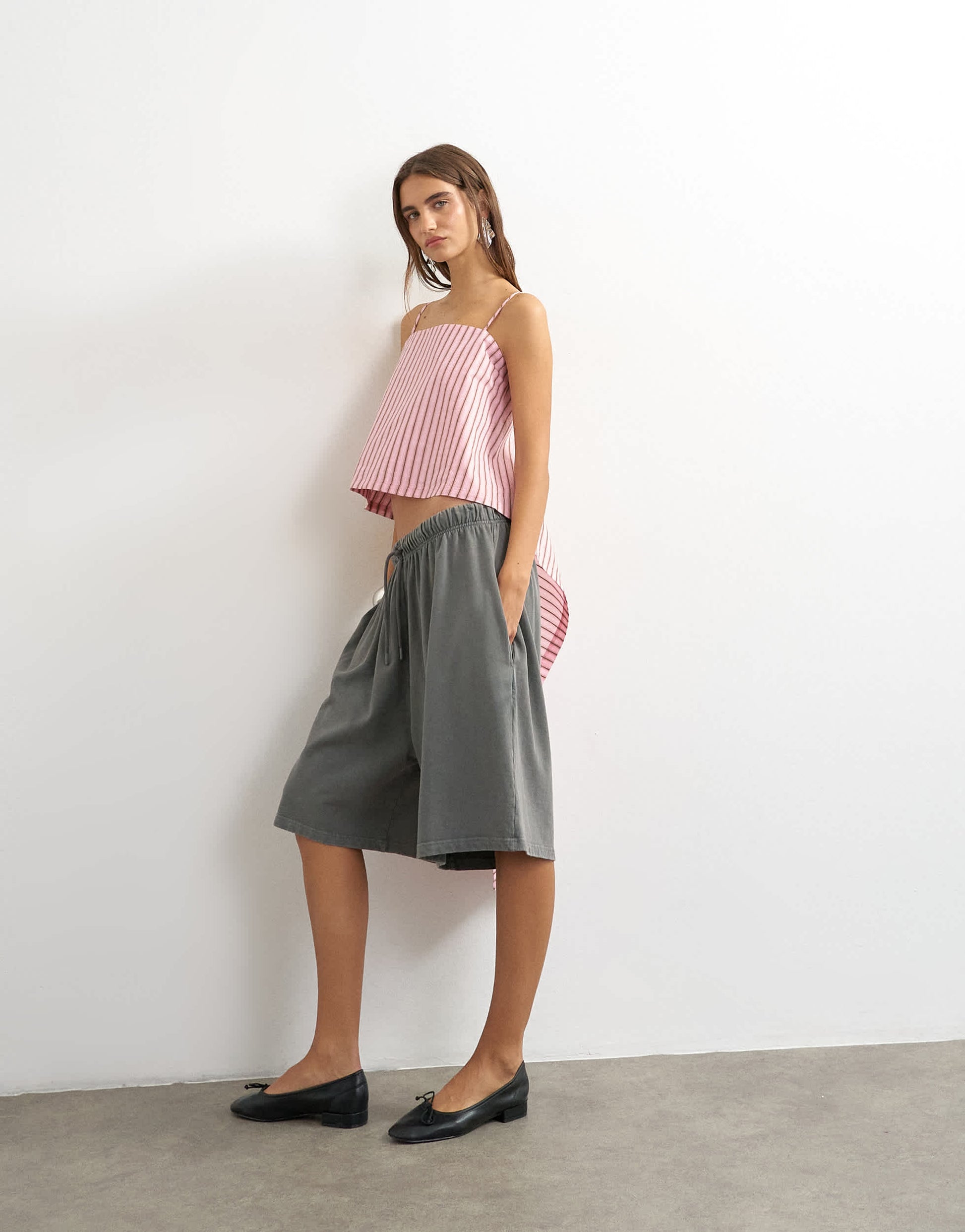 Topshop square neck cami with drape back detail in pink stripe
