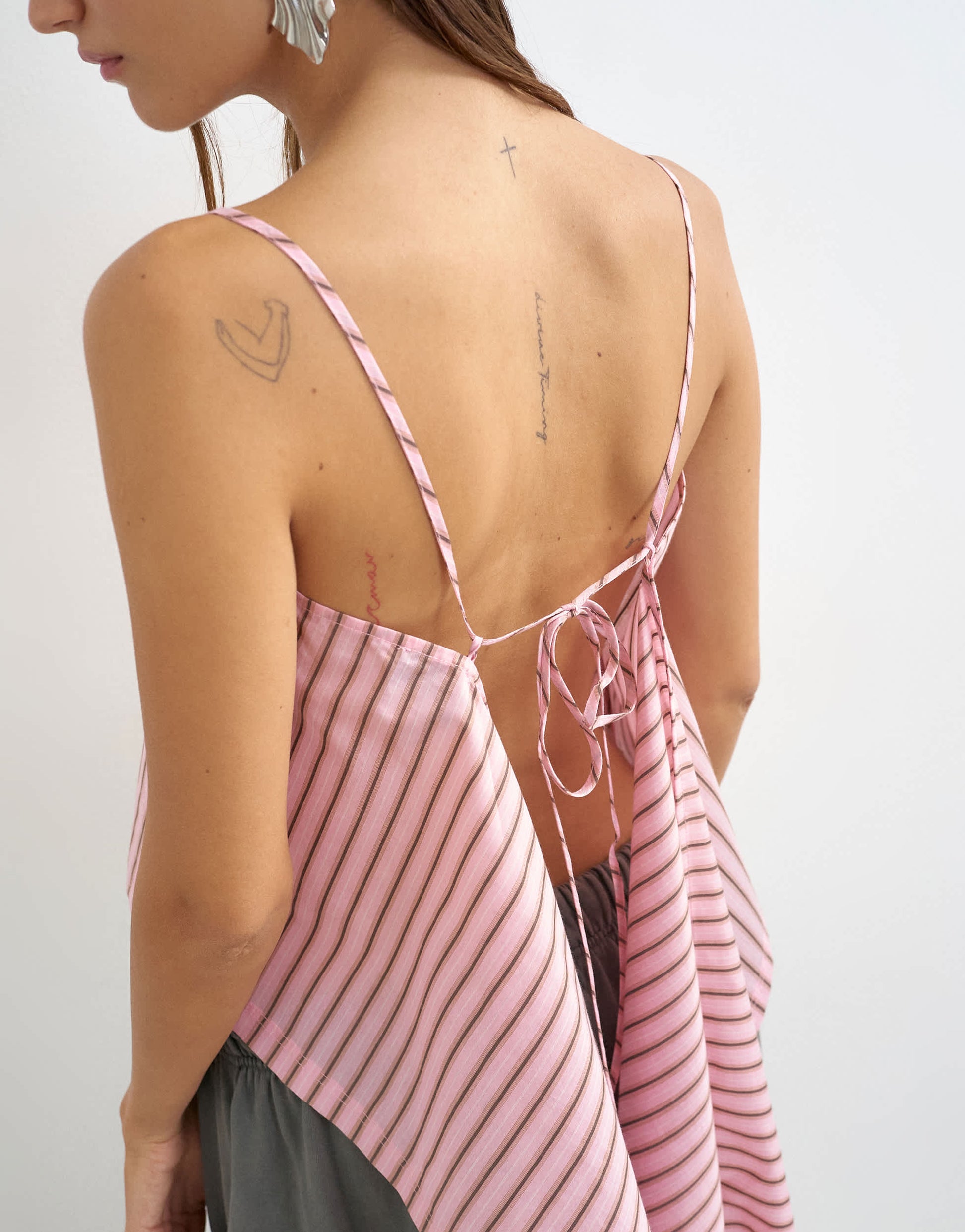 Topshop square neck cami with drape back detail in pink stripe