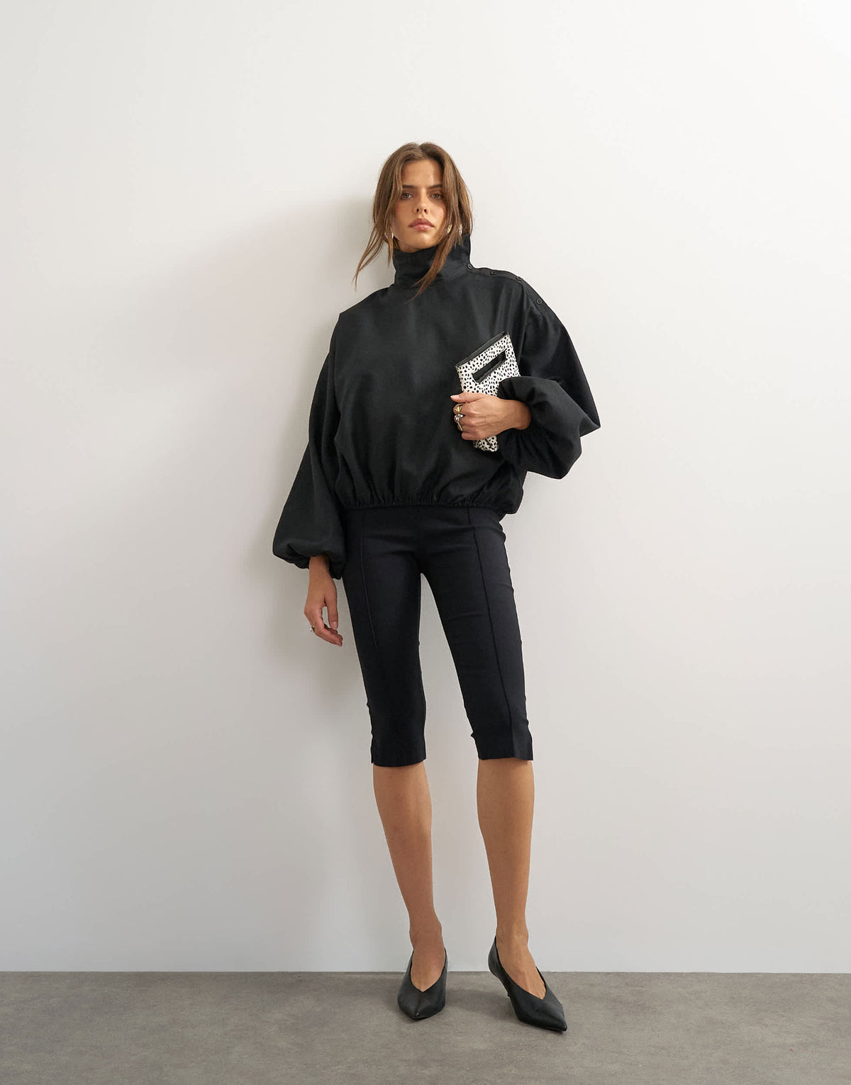 Topshop high neck balloon hem top in black