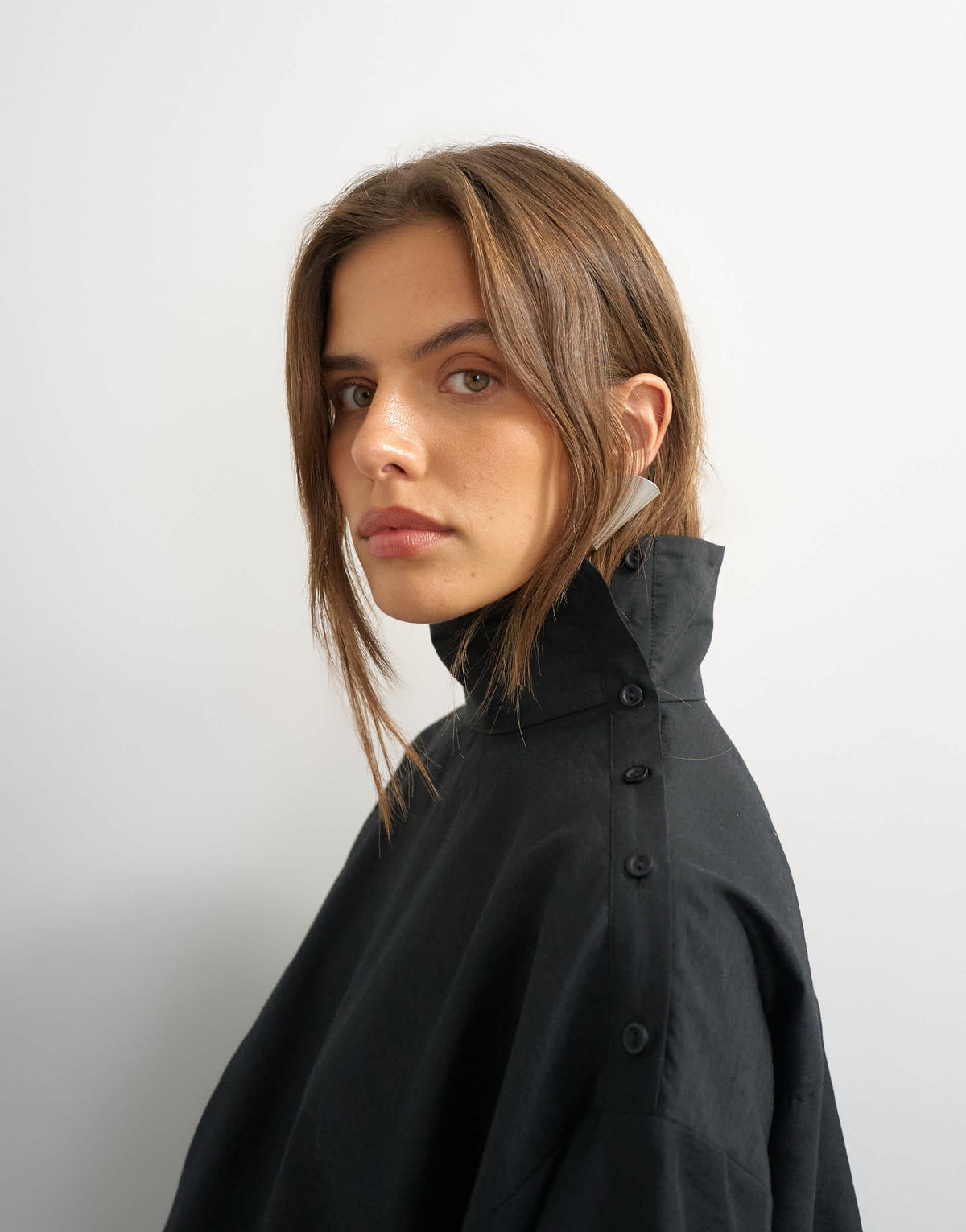 Topshop high neck balloon hem top in black