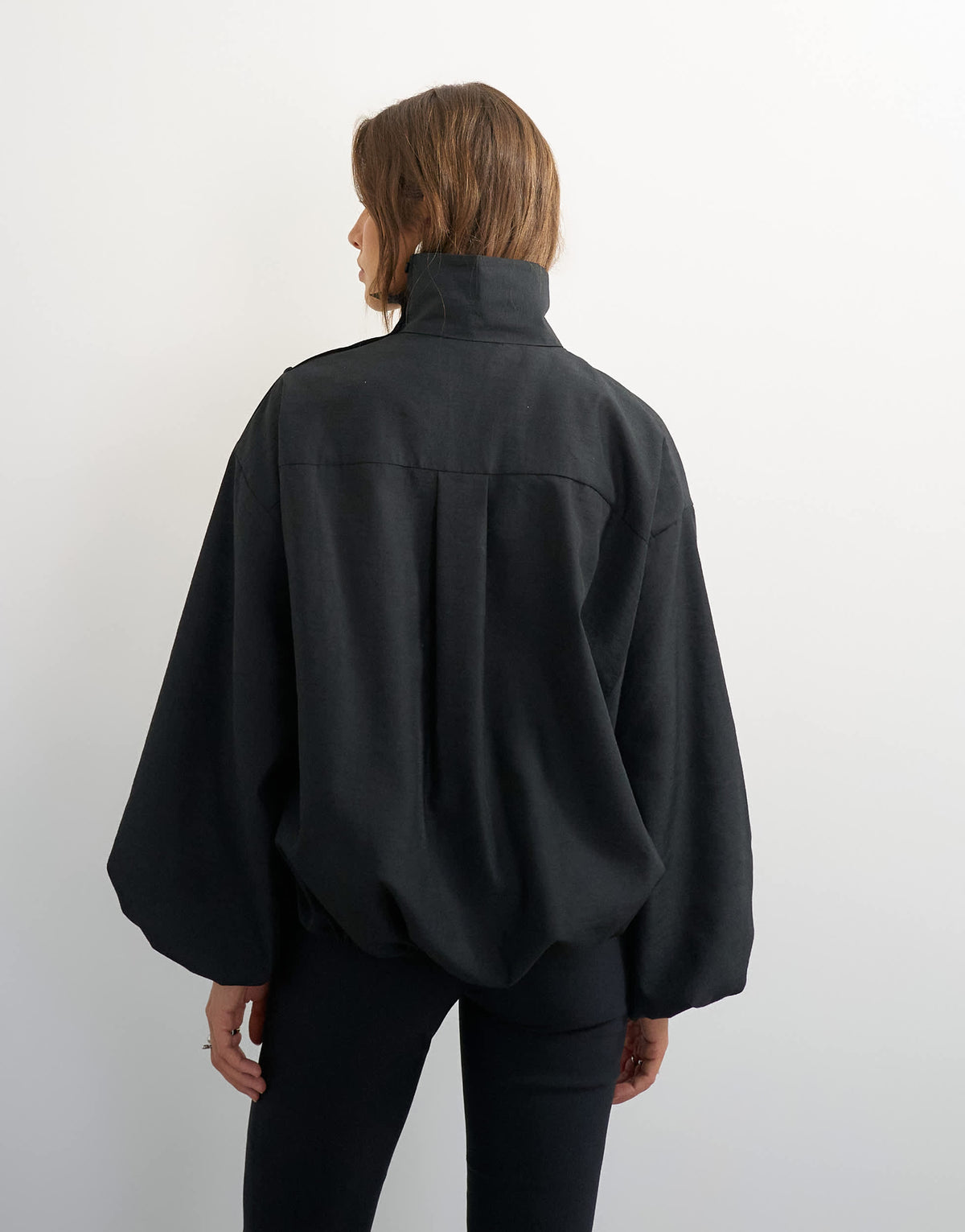 Topshop high neck balloon hem top in black