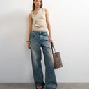 Topshop wrap front drape detail tank in oat