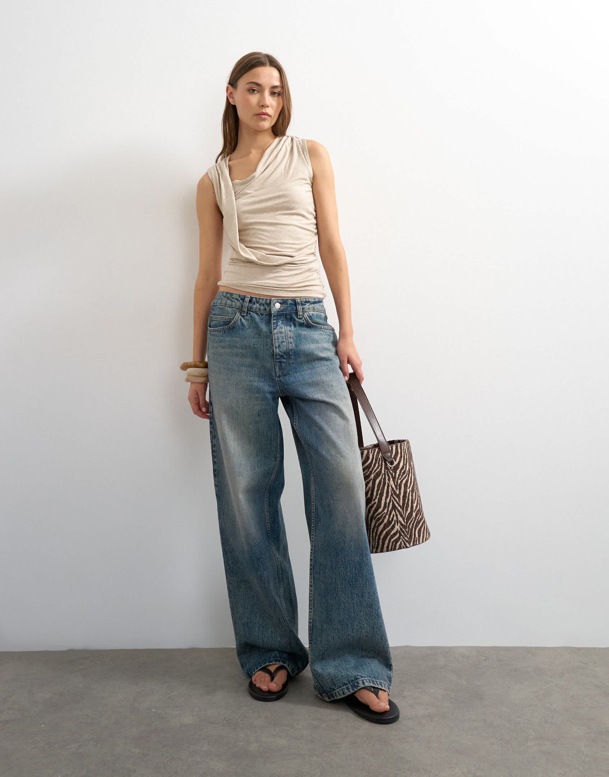 Topshop wrap front drape detail tank in oat