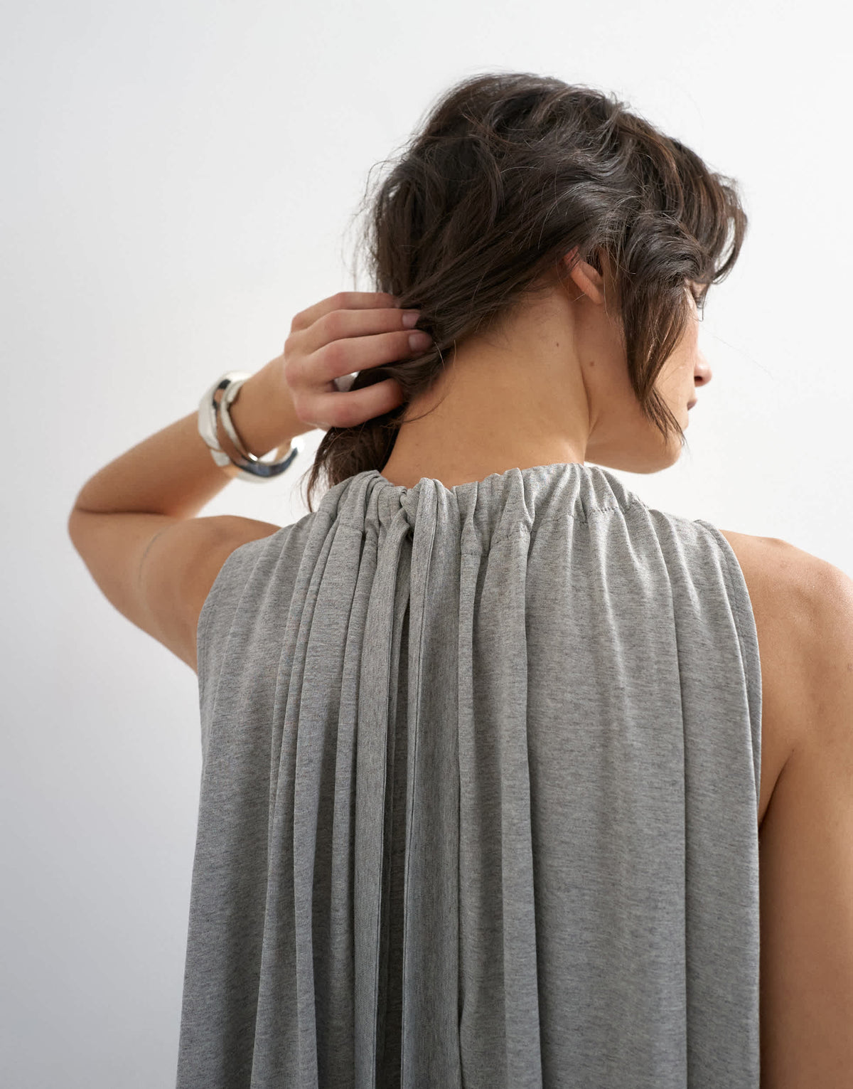 Topshop tie neck detail tank top in grey marl