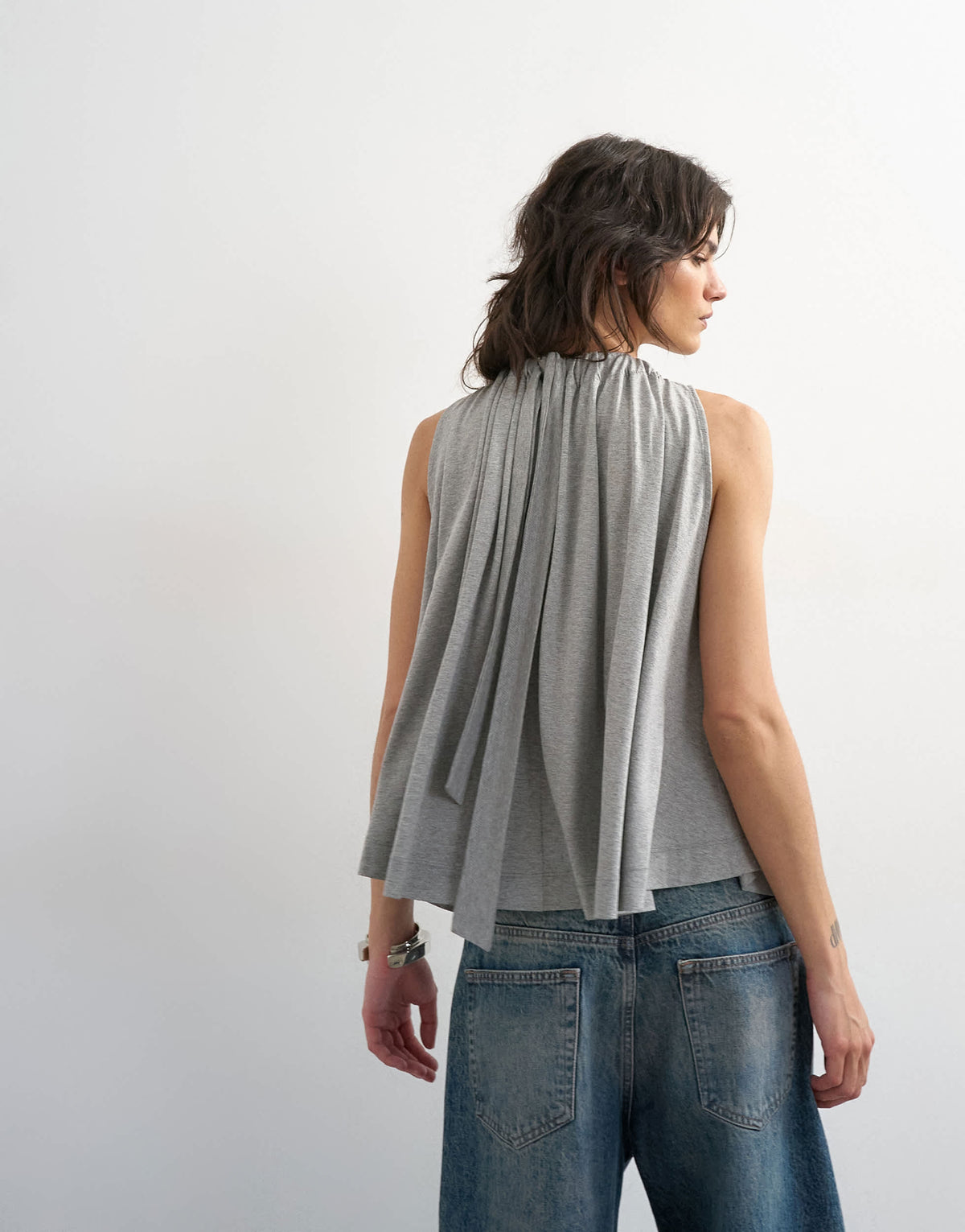 Topshop tie neck detail tank top in grey marl